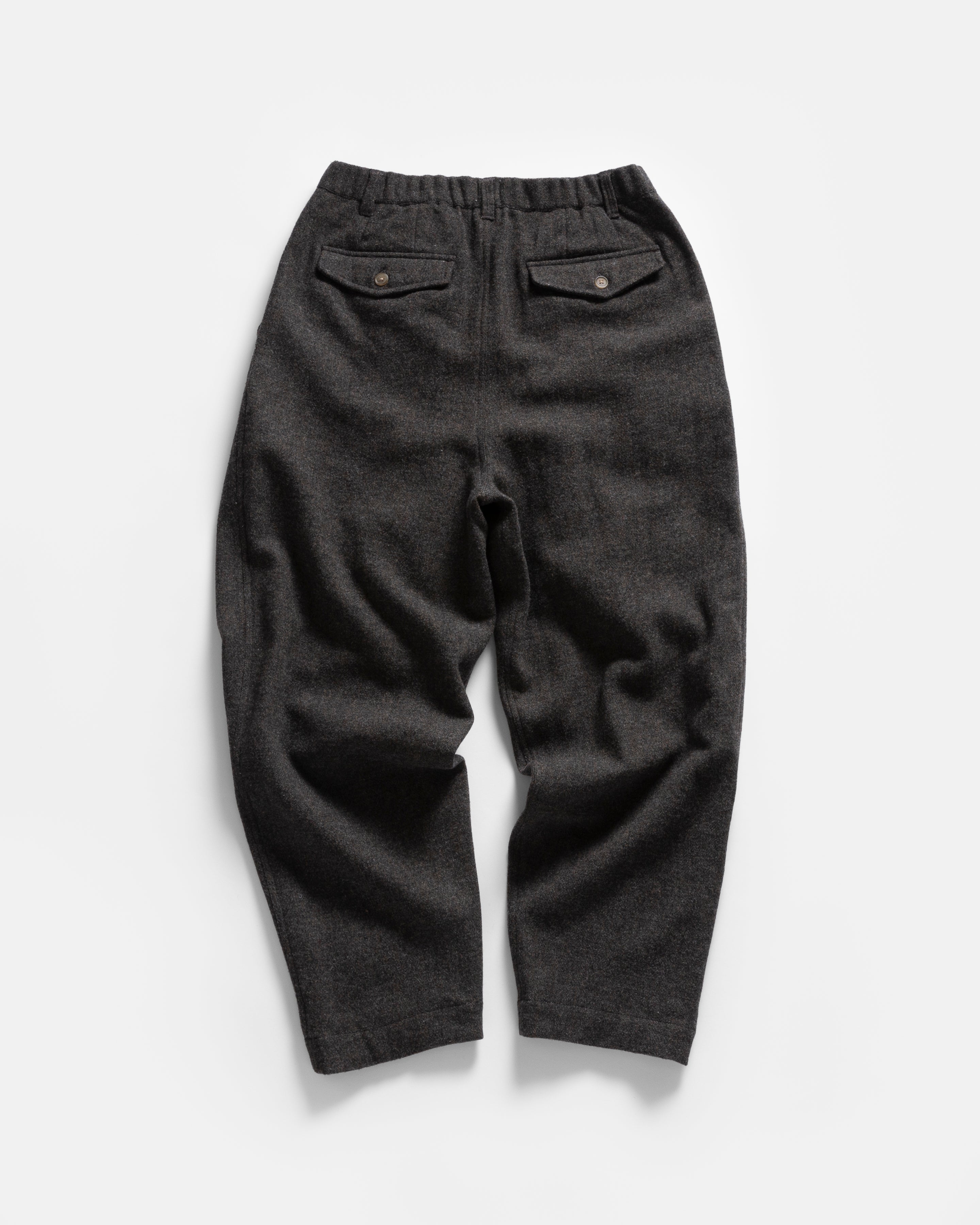 KELL PLEATED BIG PANT - CHARCOAL / DARK CACAO HERRINGBONE WOOLEN TWEED