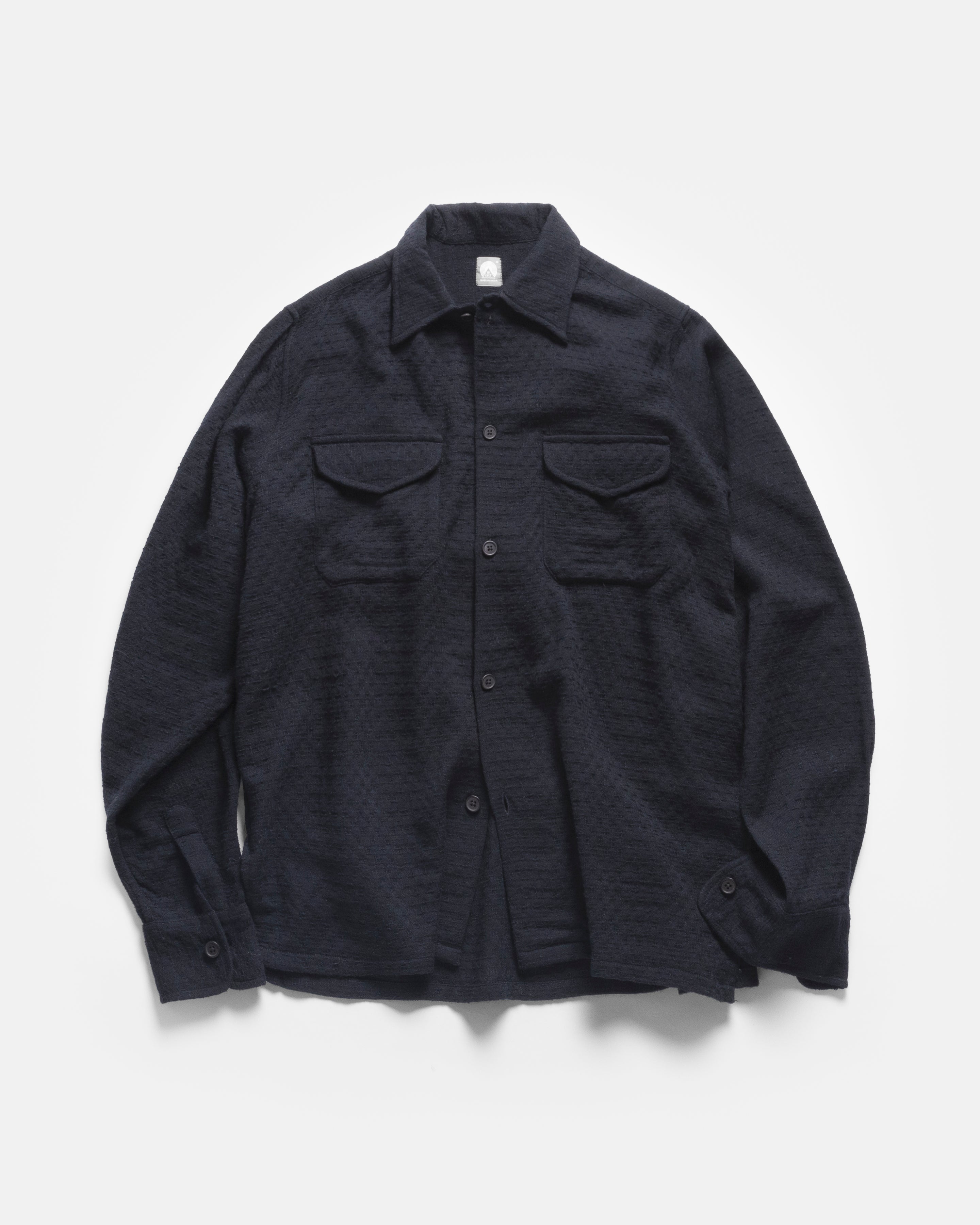 WES STRAIGHT HEM WORK SHIRT - MIDNIGHT NAVY WORSTED WOOL DOBBY