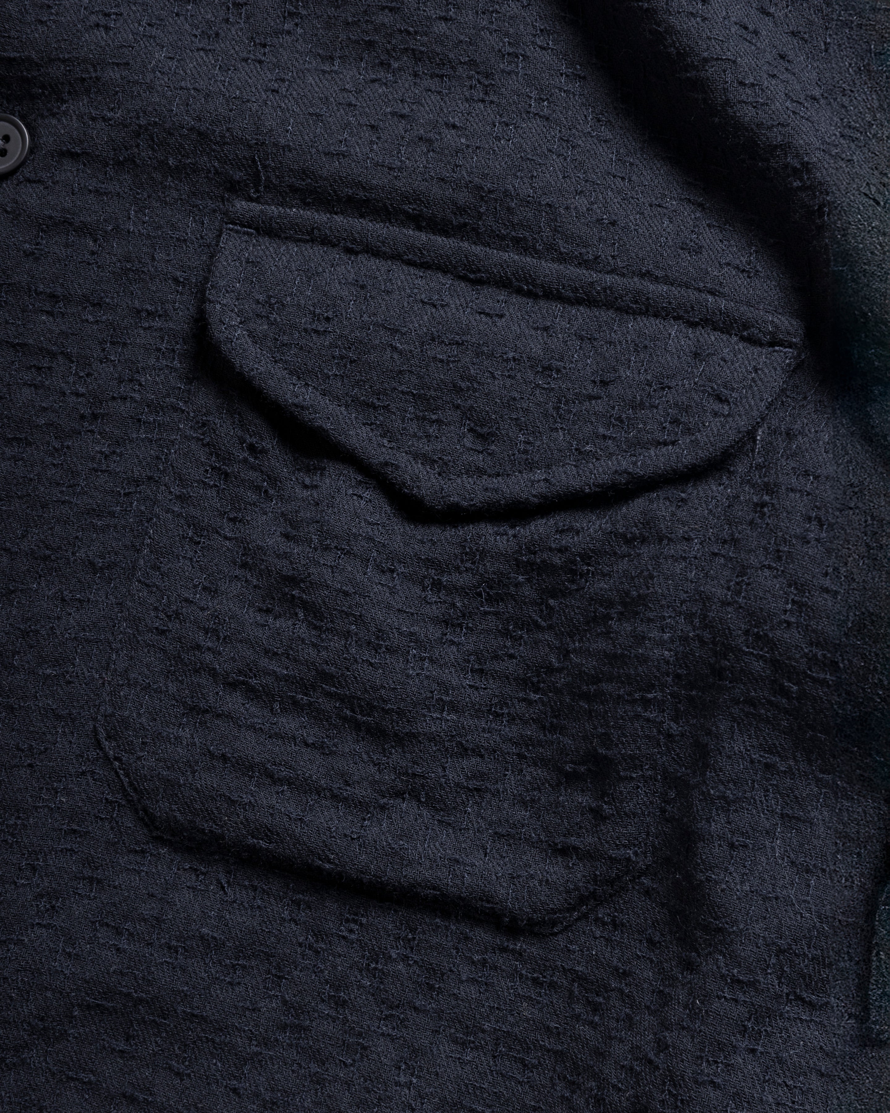 WES STRAIGHT HEM WORK SHIRT - MIDNIGHT NAVY WORSTED WOOL DOBBY