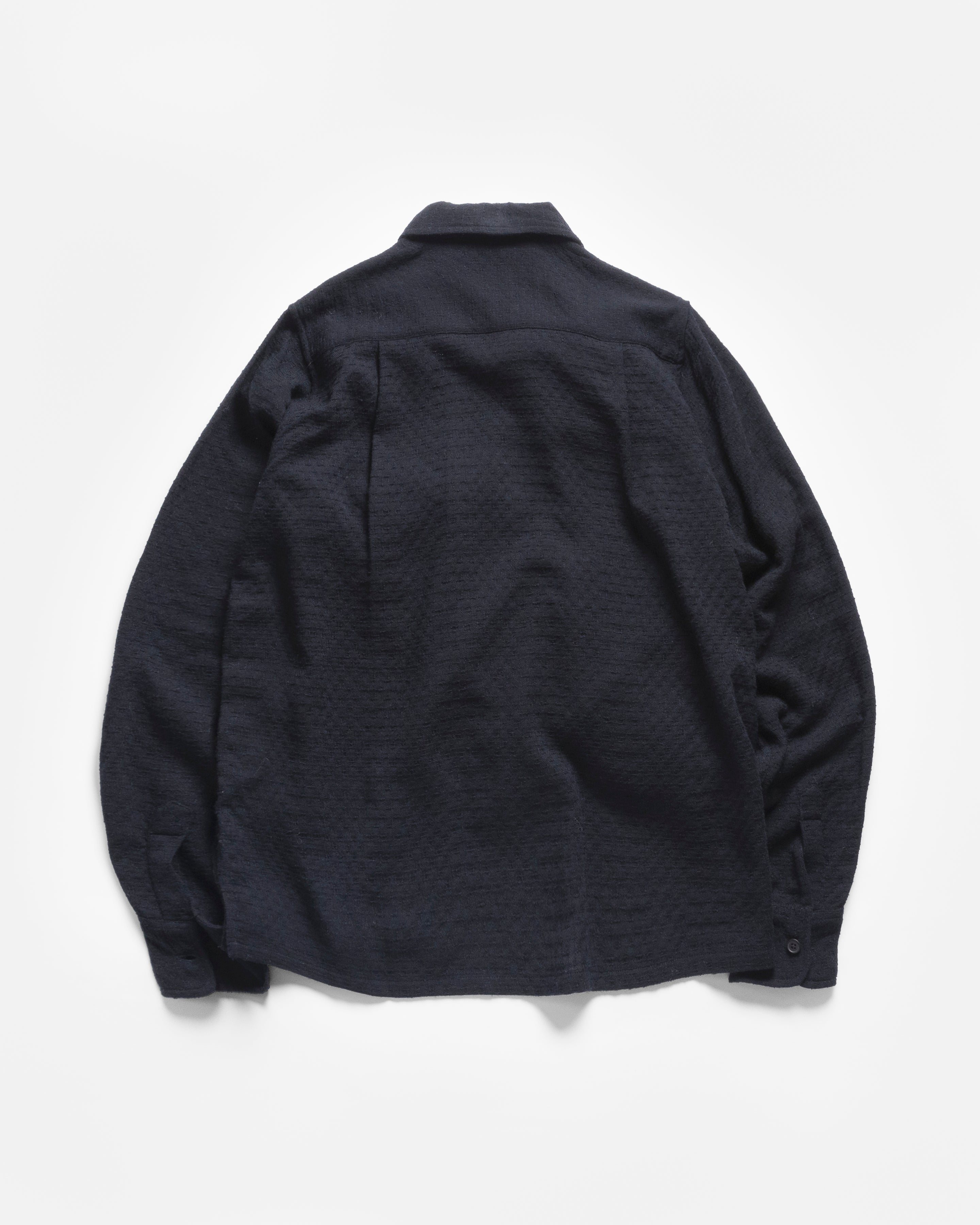 WES STRAIGHT HEM WORK SHIRT - MIDNIGHT NAVY WORSTED WOOL DOBBY