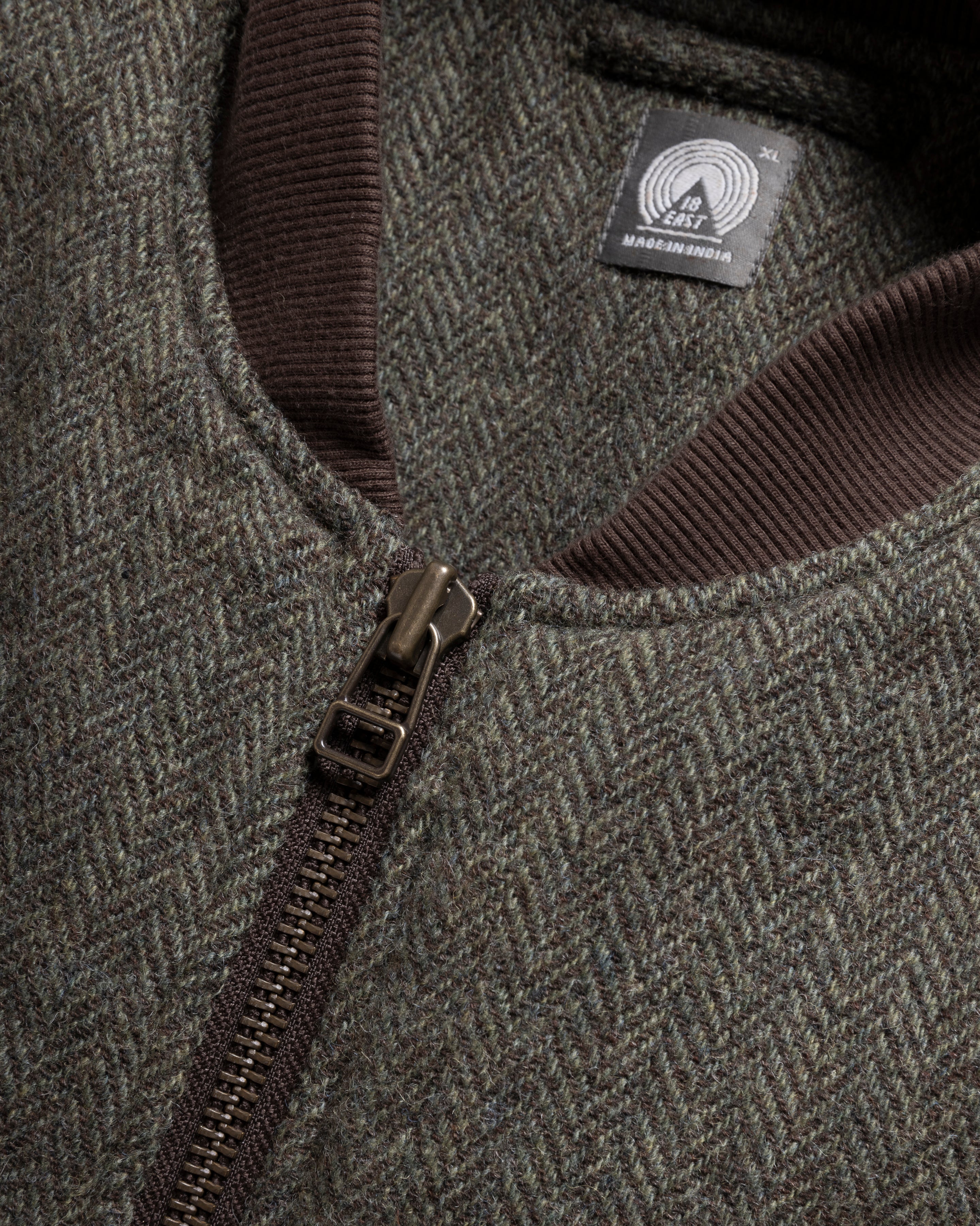 IDA INSULATED BOMBER JACKET - MOSS / BROWN HERRINGBONE WOOLEN TWEED