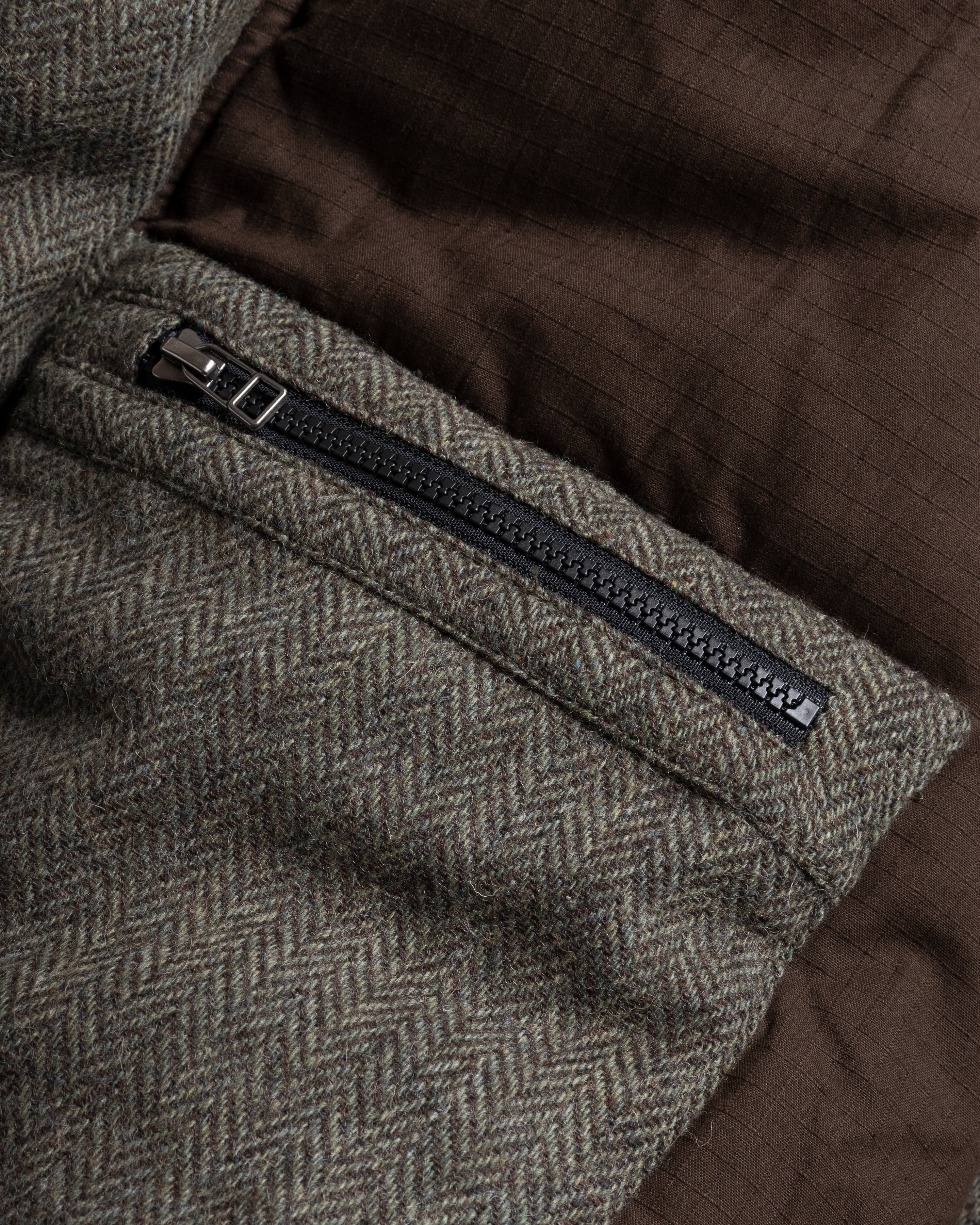 IDA INSULATED BOMBER JACKET - MOSS / BROWN HERRINGBONE WOOLEN TWEED