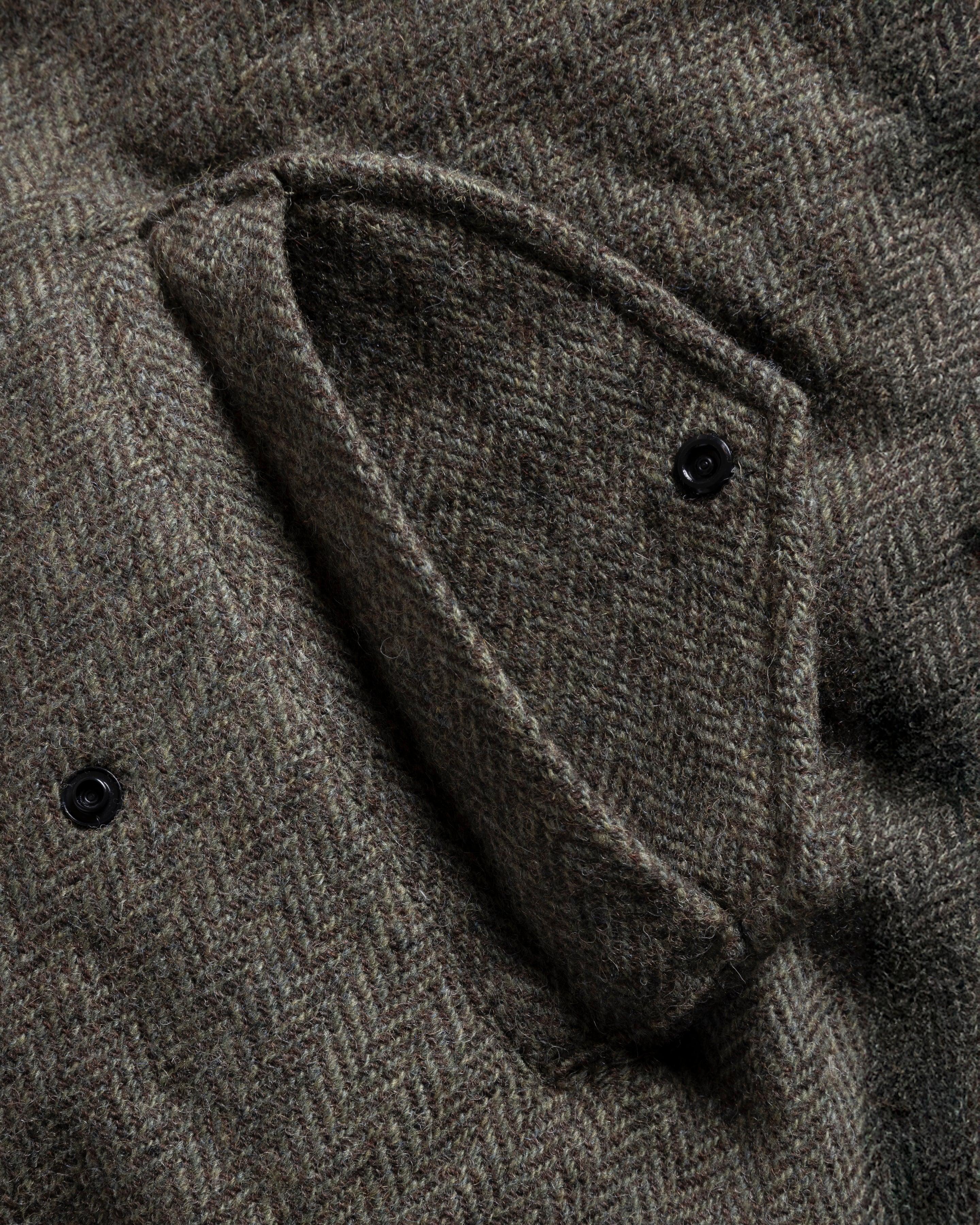 IDA INSULATED BOMBER JACKET - MOSS / BROWN HERRINGBONE WOOLEN TWEED