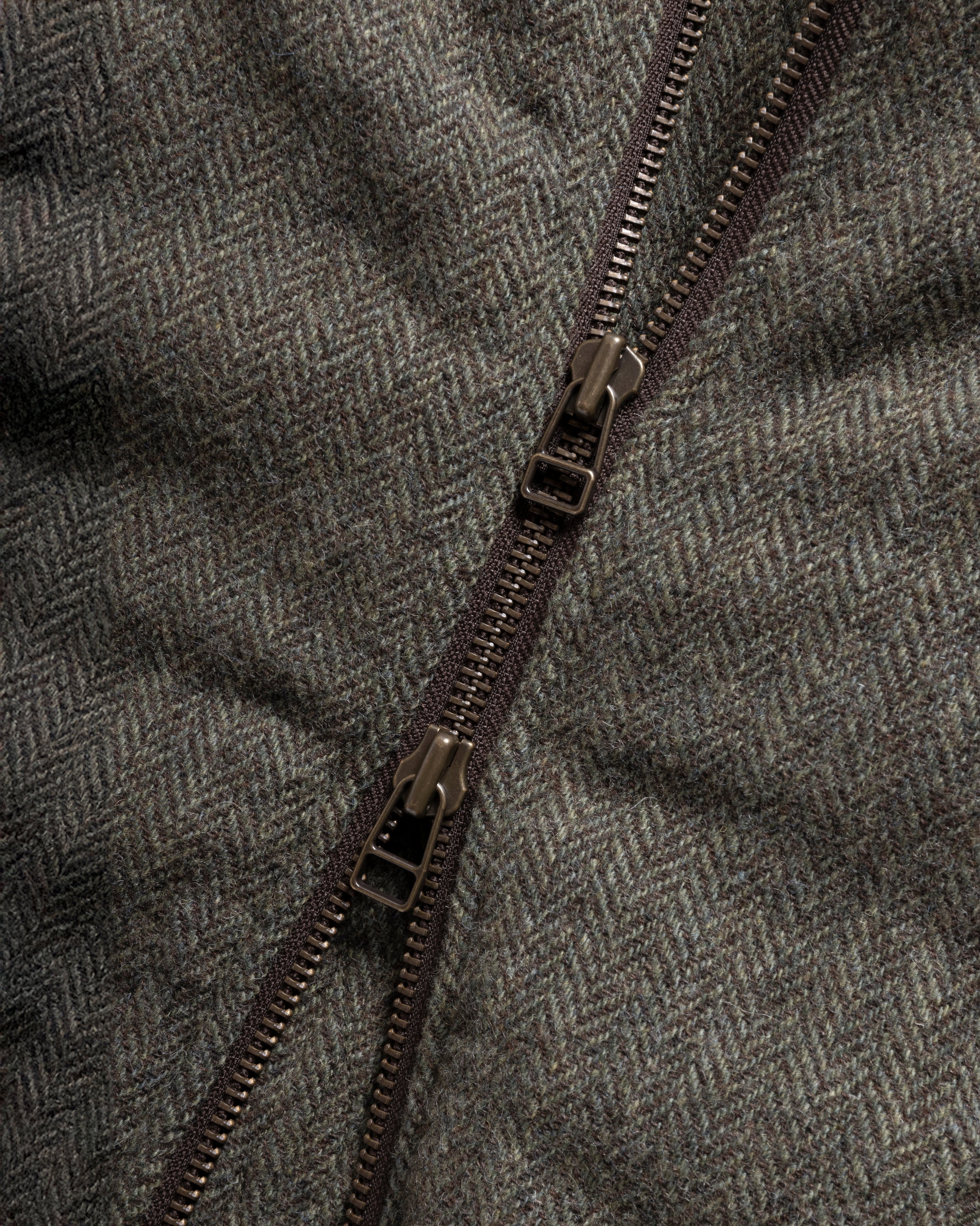 IDA INSULATED BOMBER JACKET - MOSS / BROWN HERRINGBONE WOOLEN TWEED