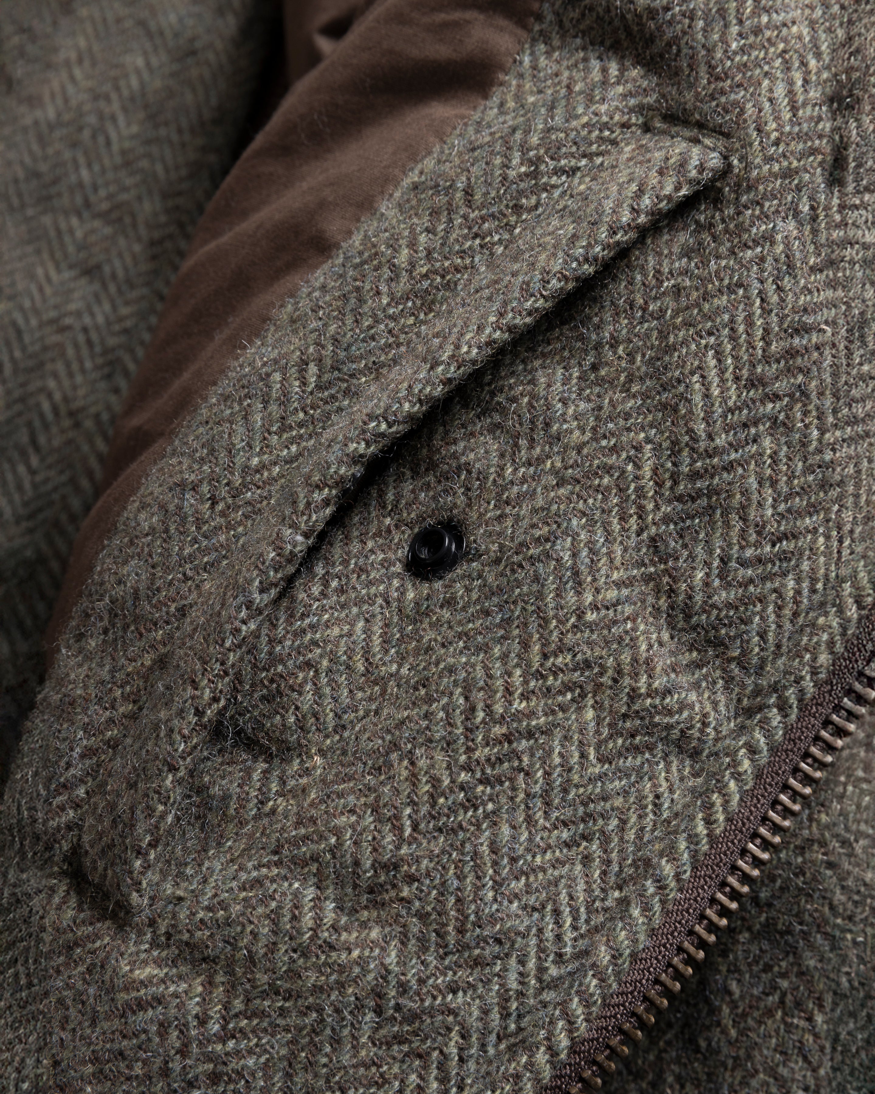 IDA INSULATED BOMBER JACKET - MOSS / BROWN HERRINGBONE WOOLEN TWEED