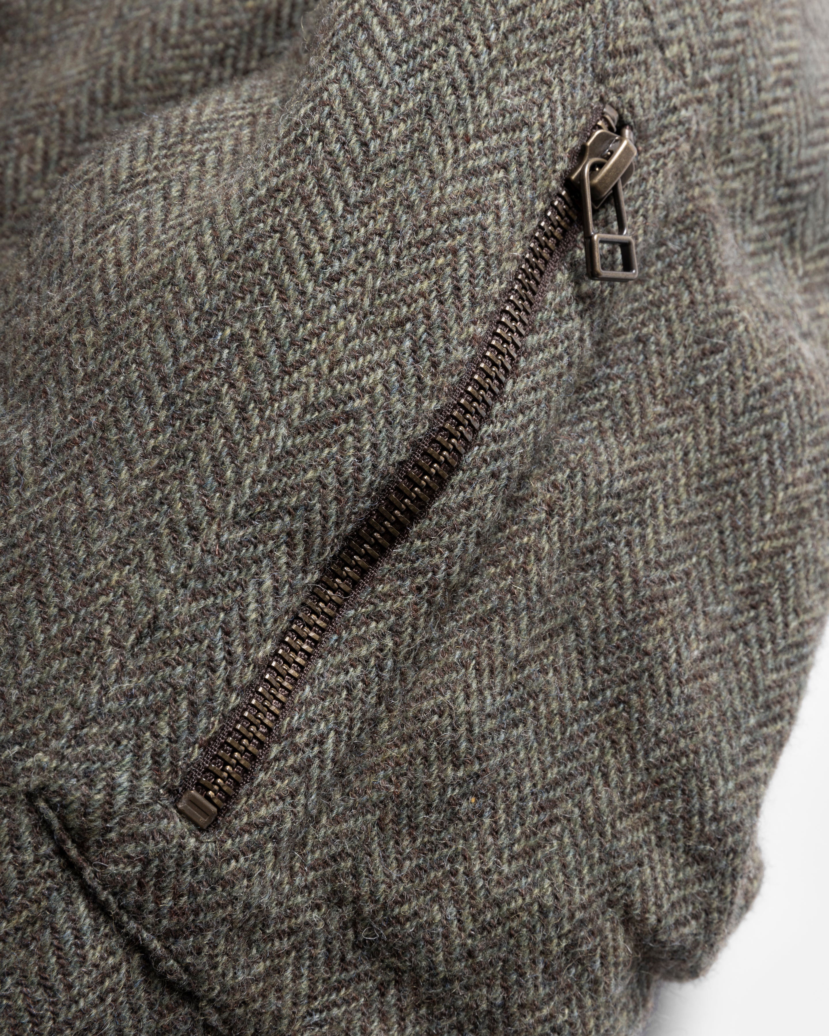 IDA INSULATED BOMBER JACKET - MOSS / BROWN HERRINGBONE WOOLEN TWEED