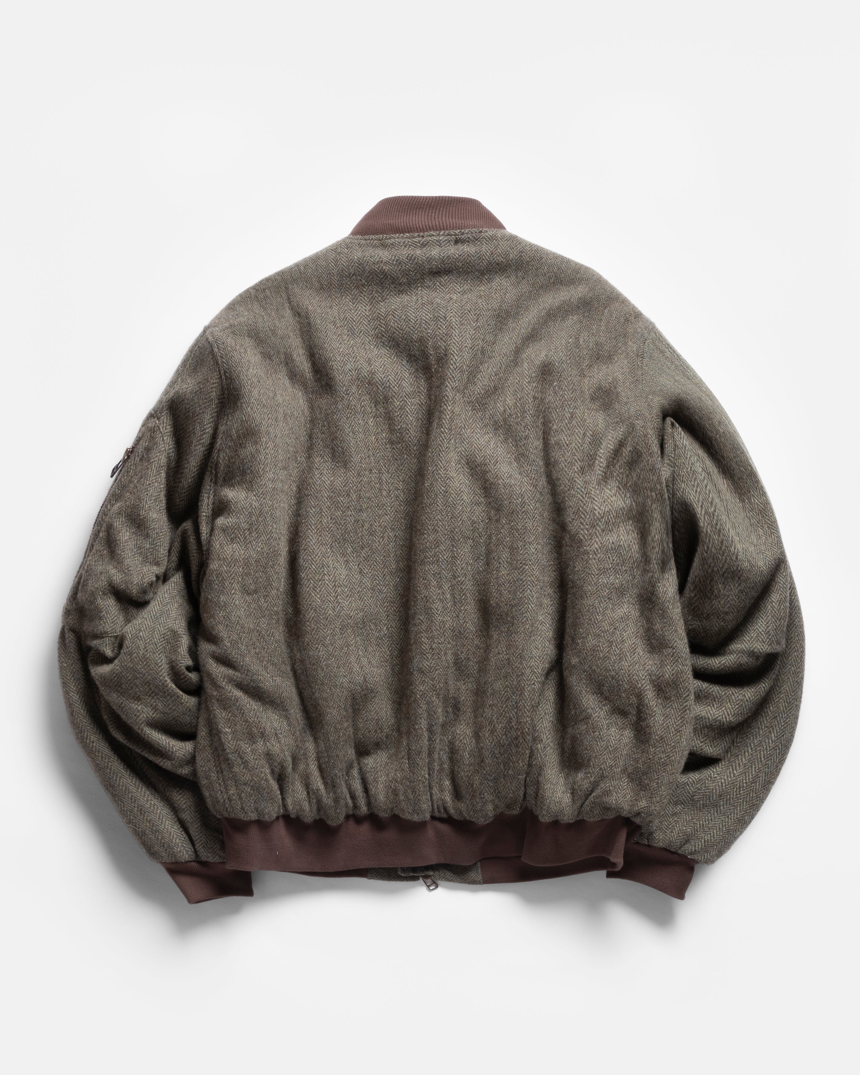 IDA INSULATED BOMBER JACKET - MOSS / BROWN HERRINGBONE WOOLEN TWEED