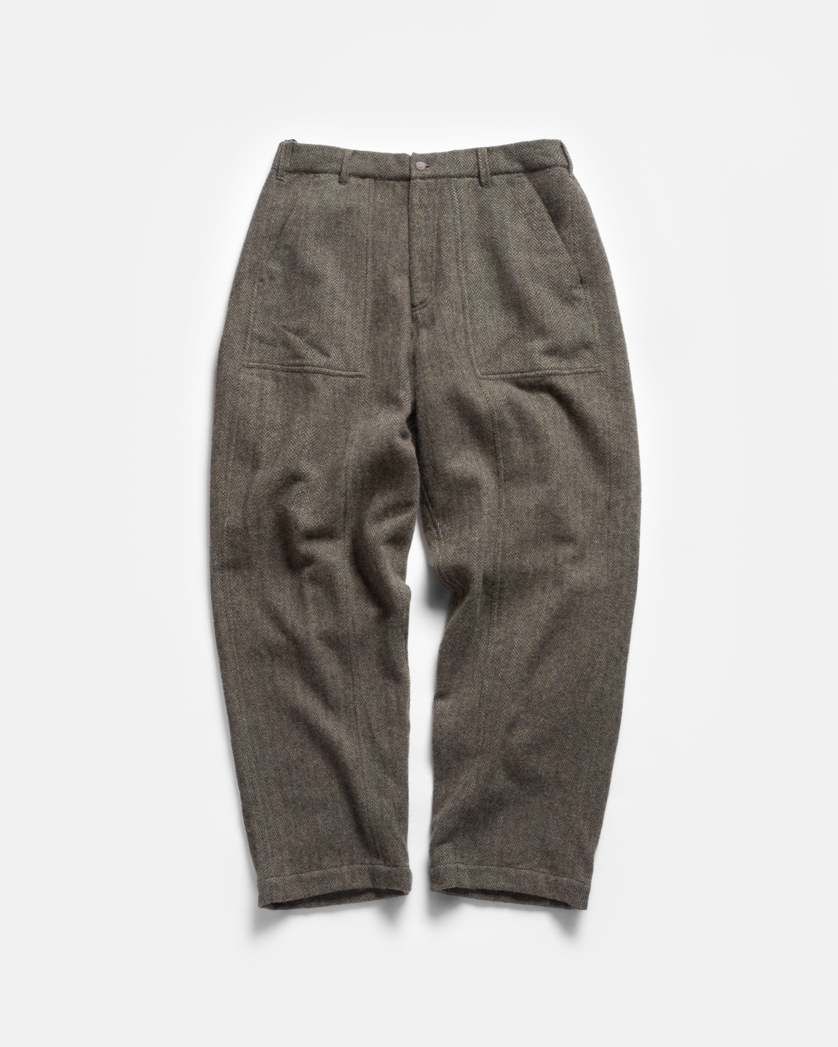 ROY BAKER PANT - MOSS / BROWN HERRINGBONE WOOLEN TWEED