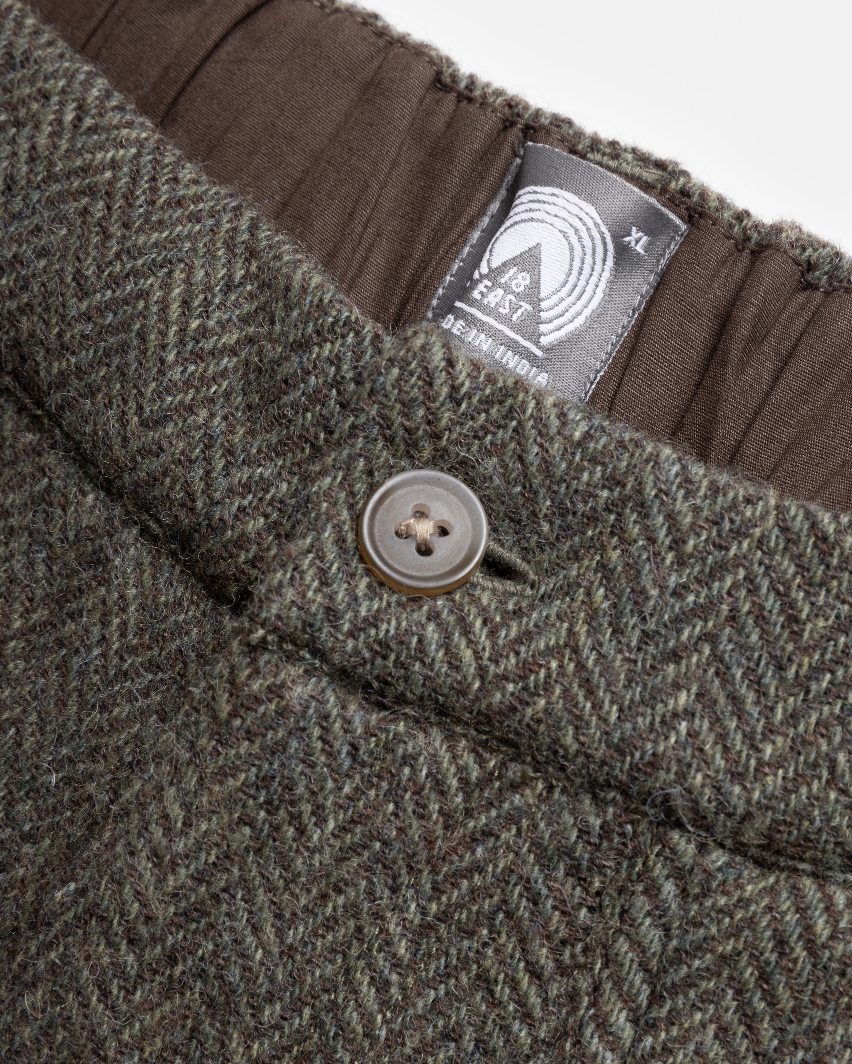 ROY BAKER PANT - MOSS / BROWN HERRINGBONE WOOLEN TWEED