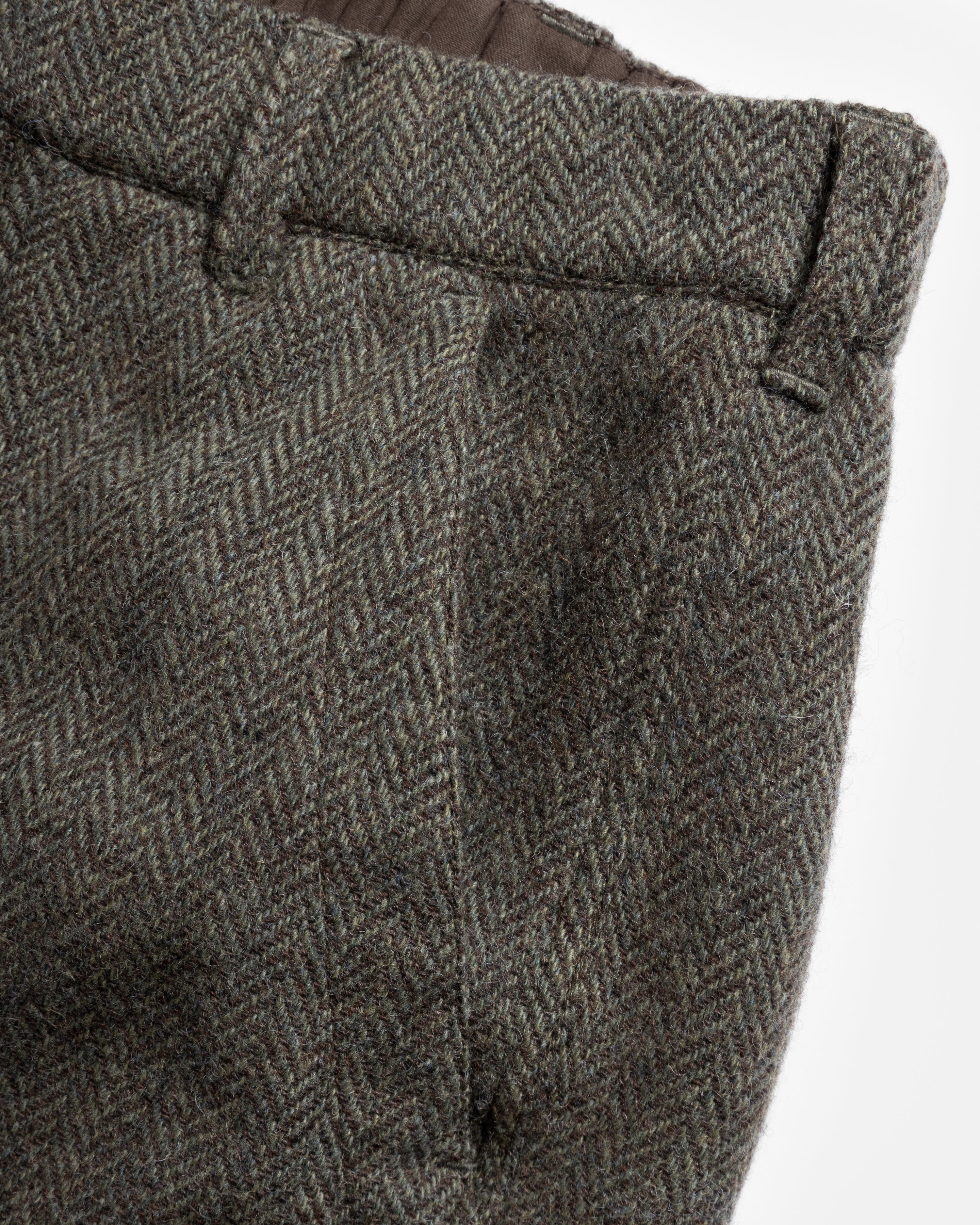 ROY BAKER PANT - MOSS / BROWN HERRINGBONE WOOLEN TWEED