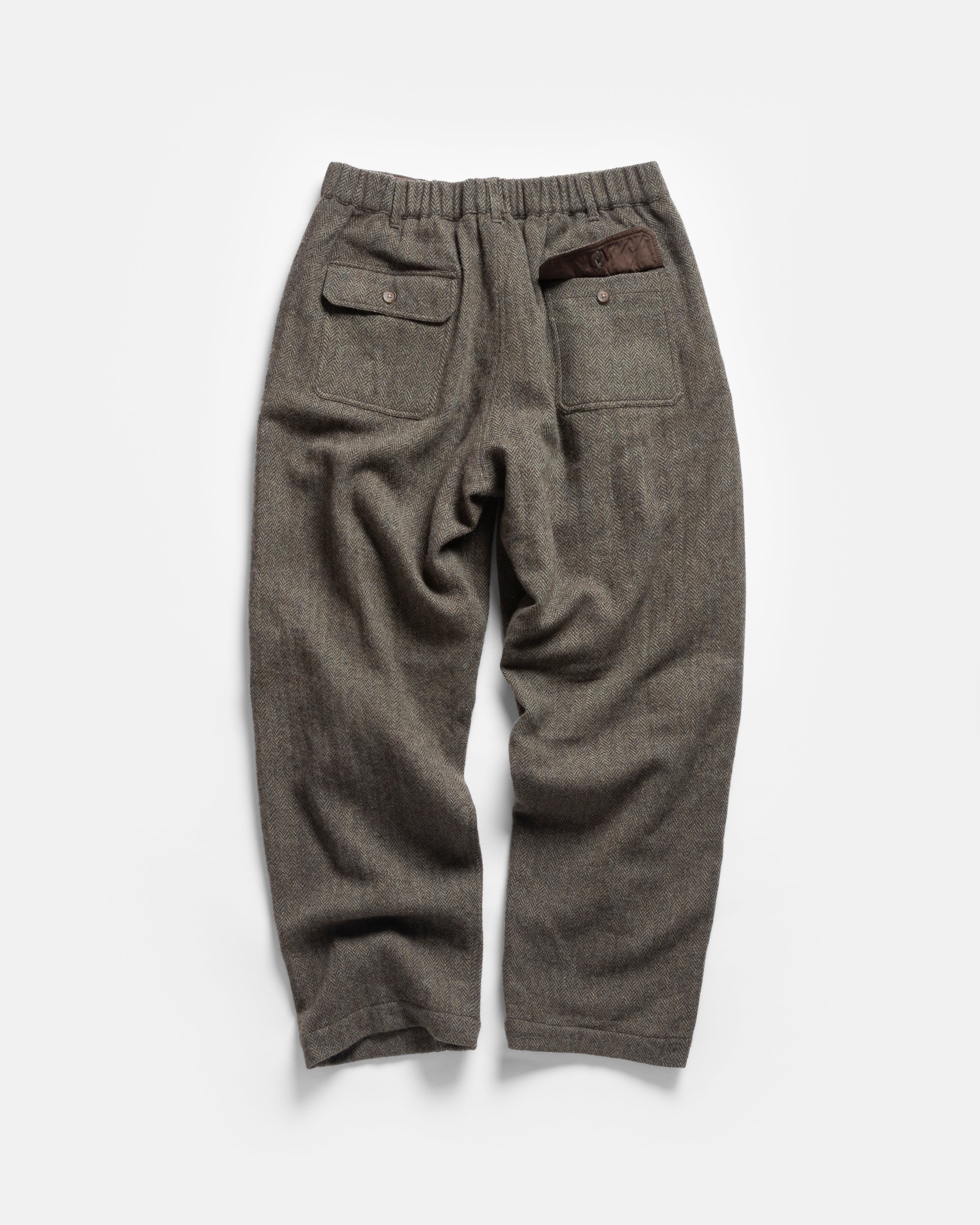 ROY BAKER PANT - MOSS / BROWN HERRINGBONE WOOLEN TWEED