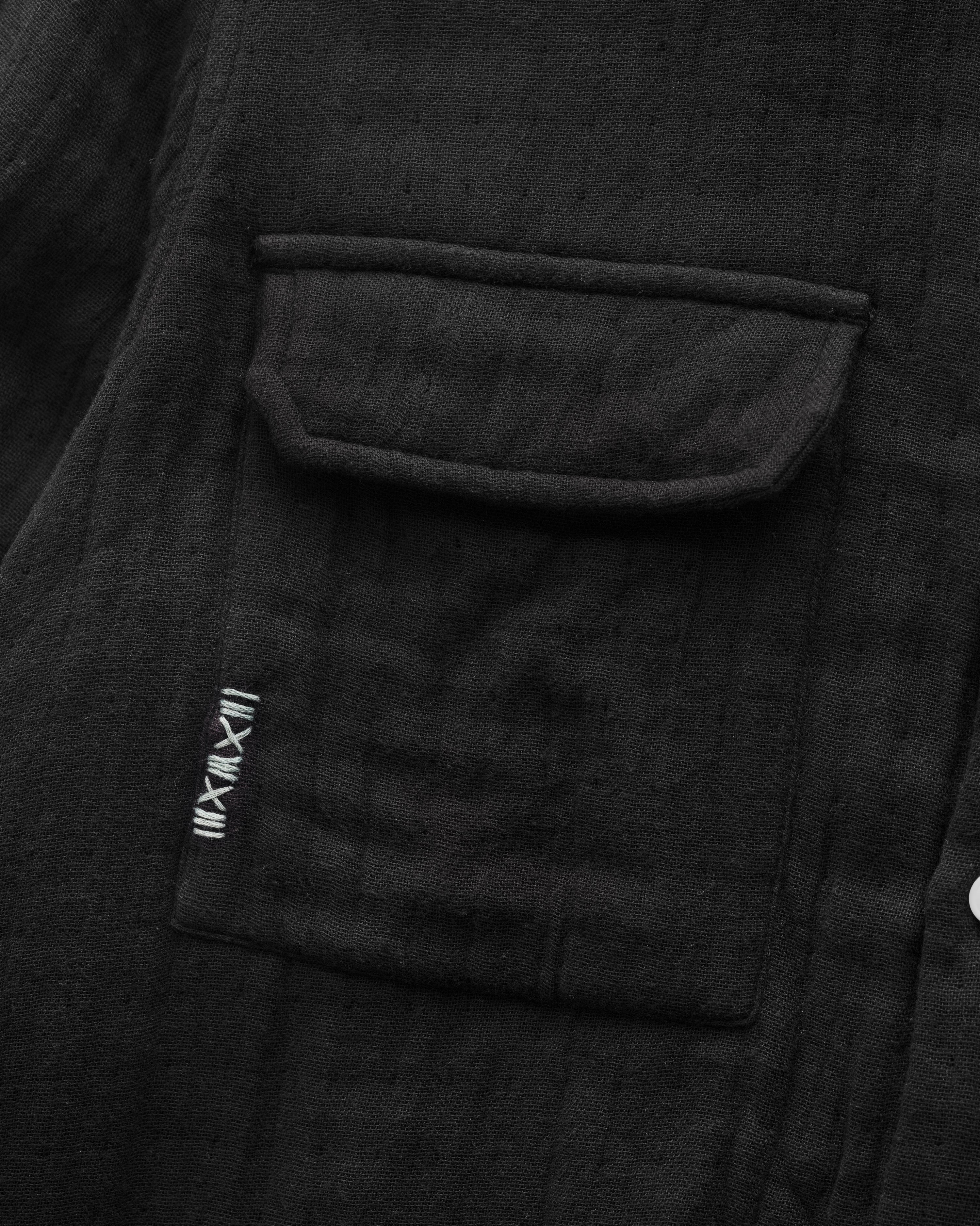 FIELD SHIRT - BLACK TRIPLE GAUZE COTTON WITH NATURALLY DYED HAND MENDING