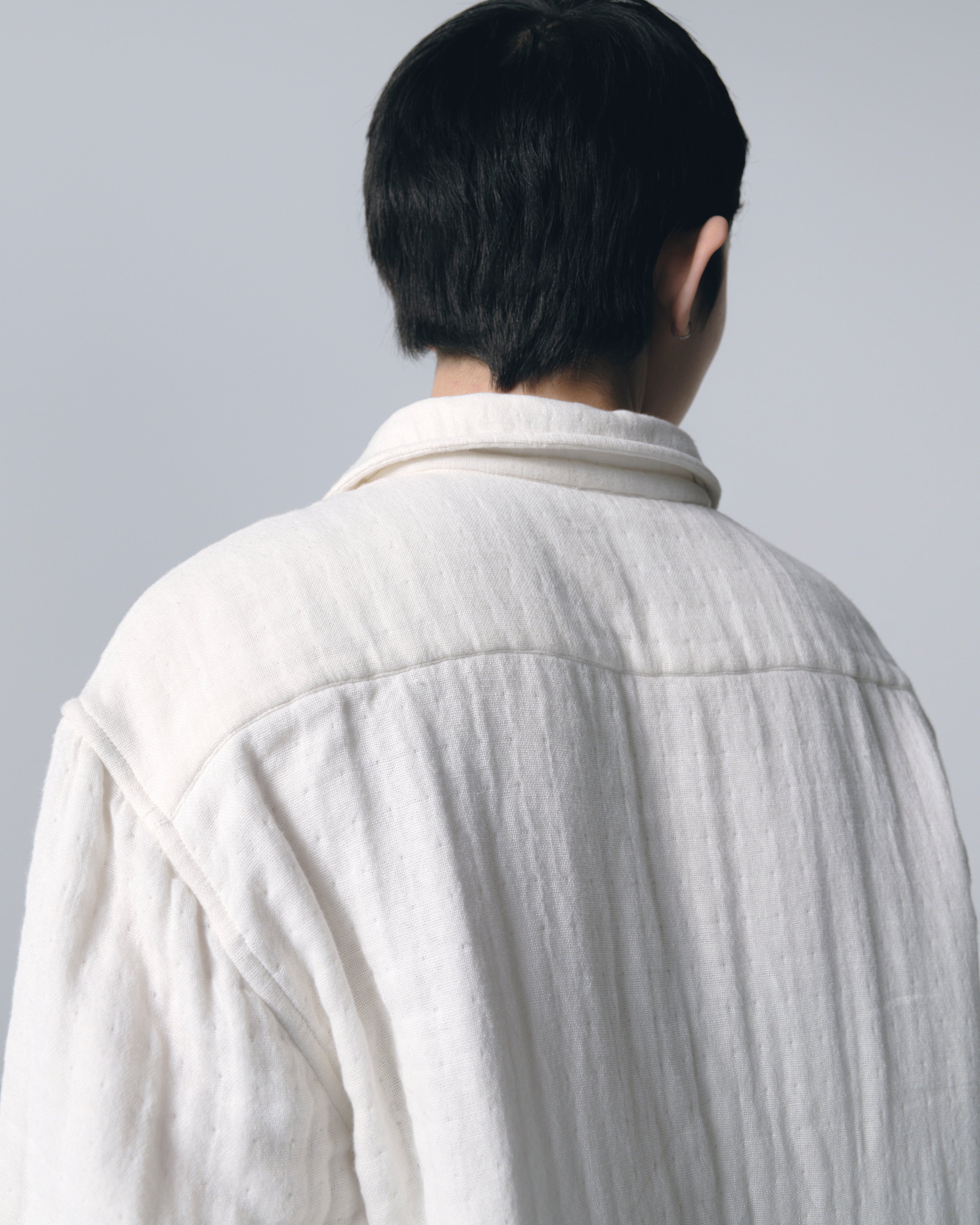FIELD SHIRT - WHITE TRIPLE GAUZE COTTON WITH NATURALLY DYED HAND MENDING