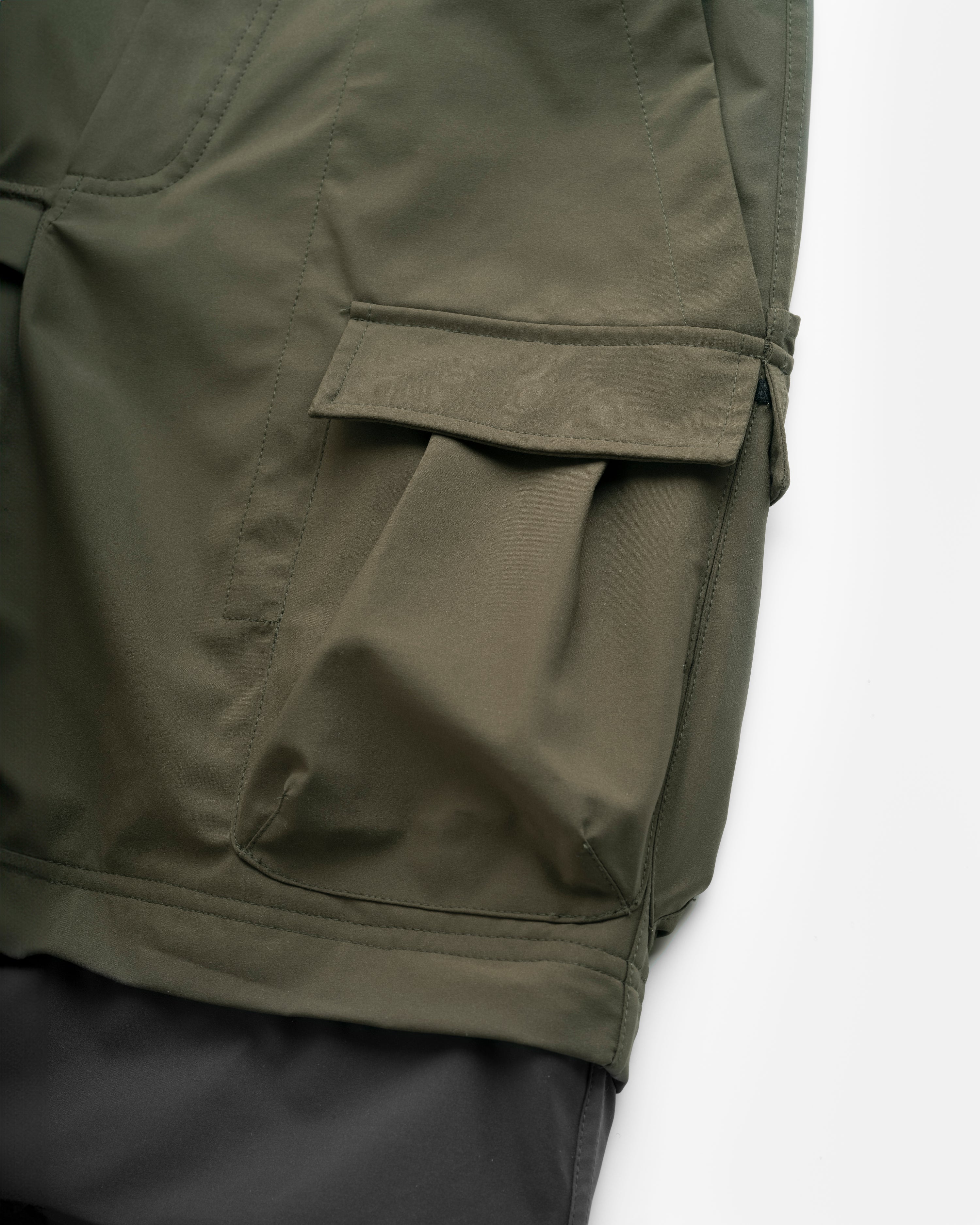 CASCADE OUTDOOR PROTECTION SYSTEM CONVERTIBLE CARGO PANT - O.D. GREEN / WASHED BLACK WATER-REPELLENT BONDED MEMBRANE