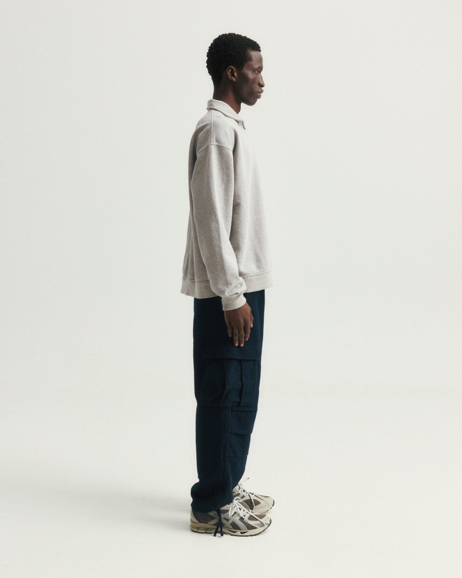 GORECKI CARGO PANT - NAVY DOUBLE WEAVE JACQUARD COTTON