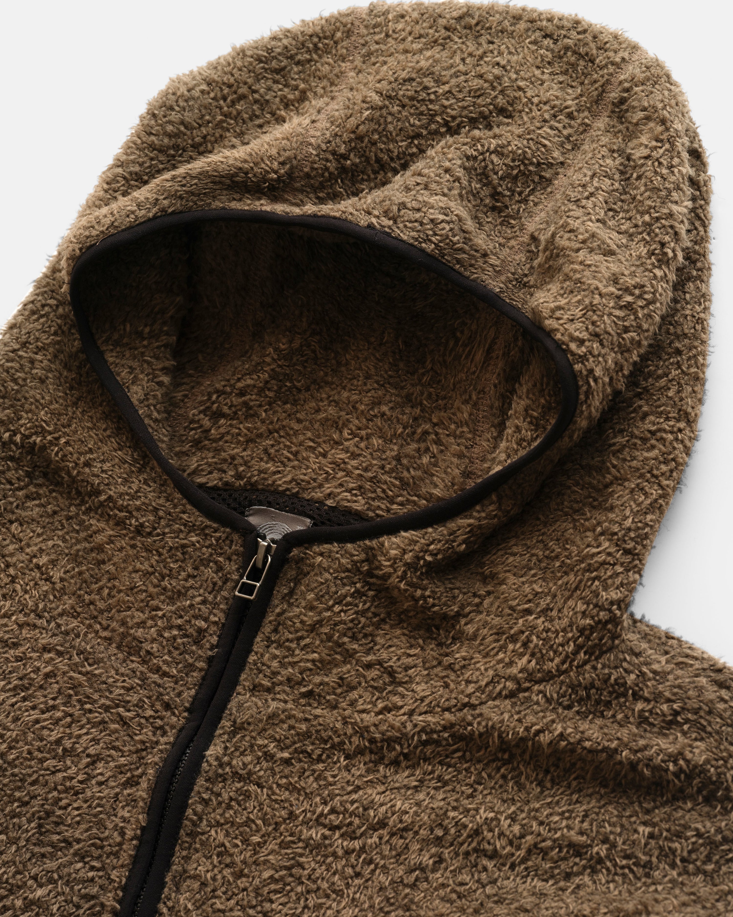 TEMPO LTE HOODED FLEECE - BROWN BLENDED WOOL BOUCLE / BLACK 60/40 RIPSTOP