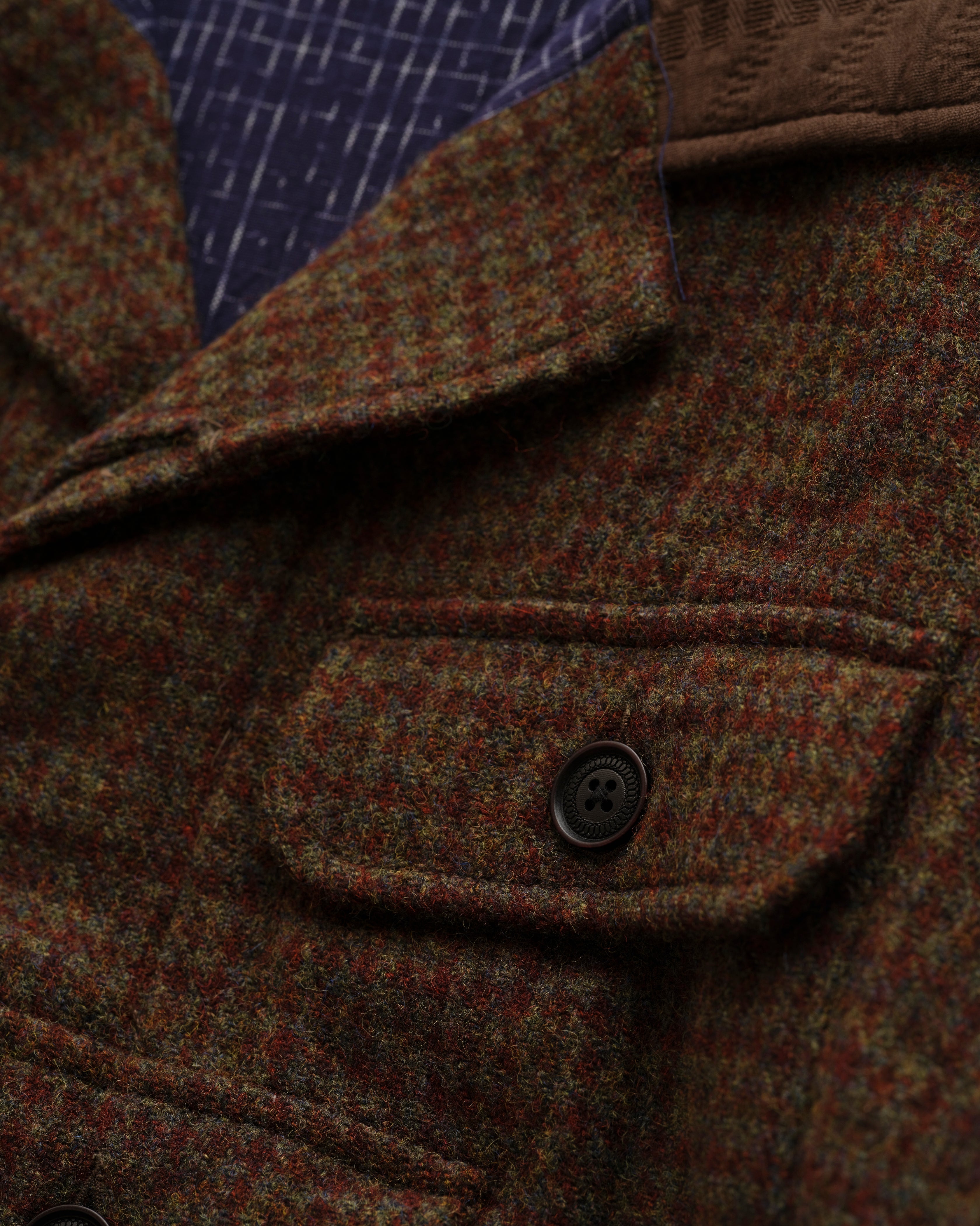 ENGLE MULTI POCKET HUNTING COAT - OLIVE / UMBER GUNCHECK WOOLEN TWEED