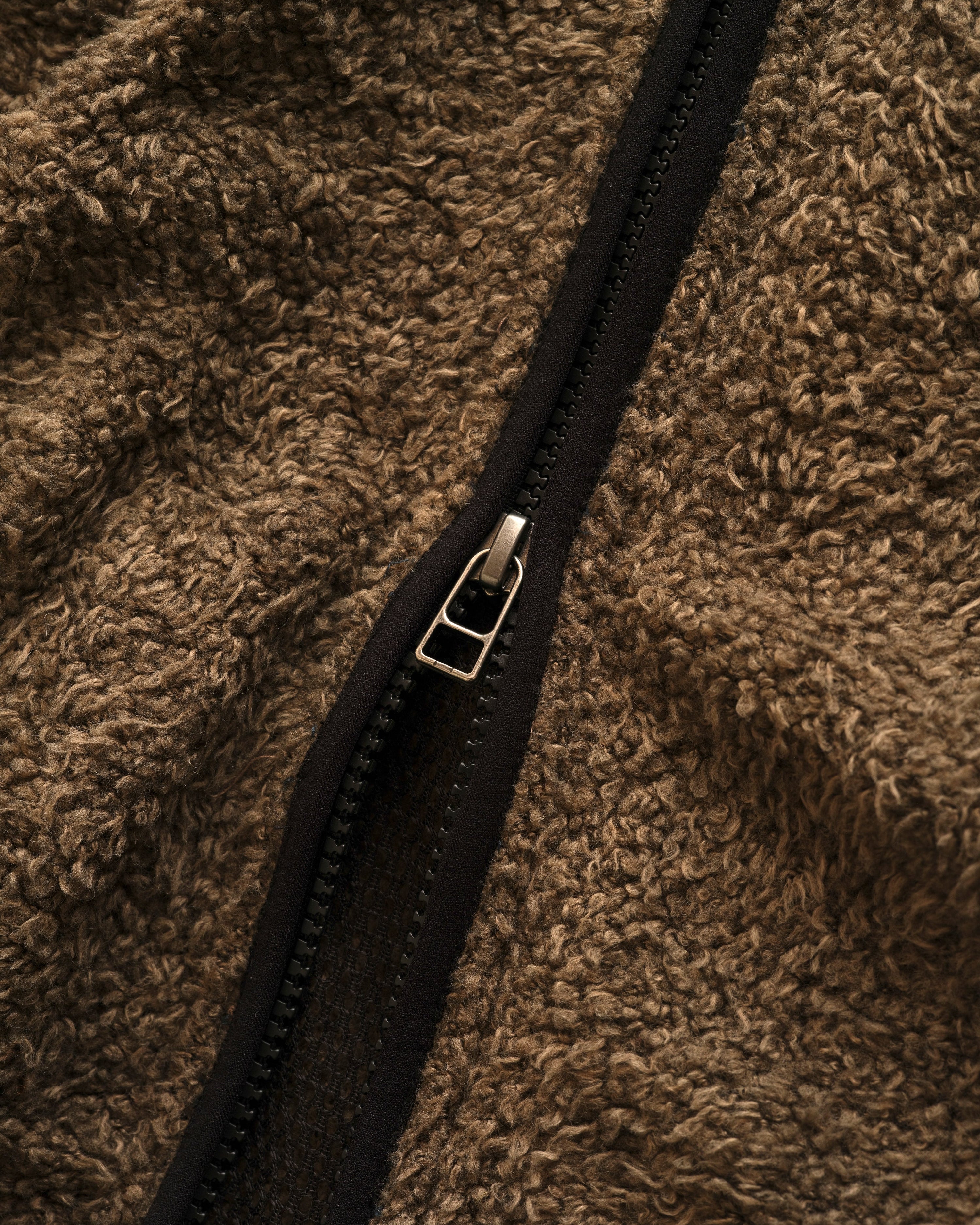 TEMPO LTE HOODED FLEECE - BROWN BLENDED WOOL BOUCLE / BLACK 60/40 RIPSTOP