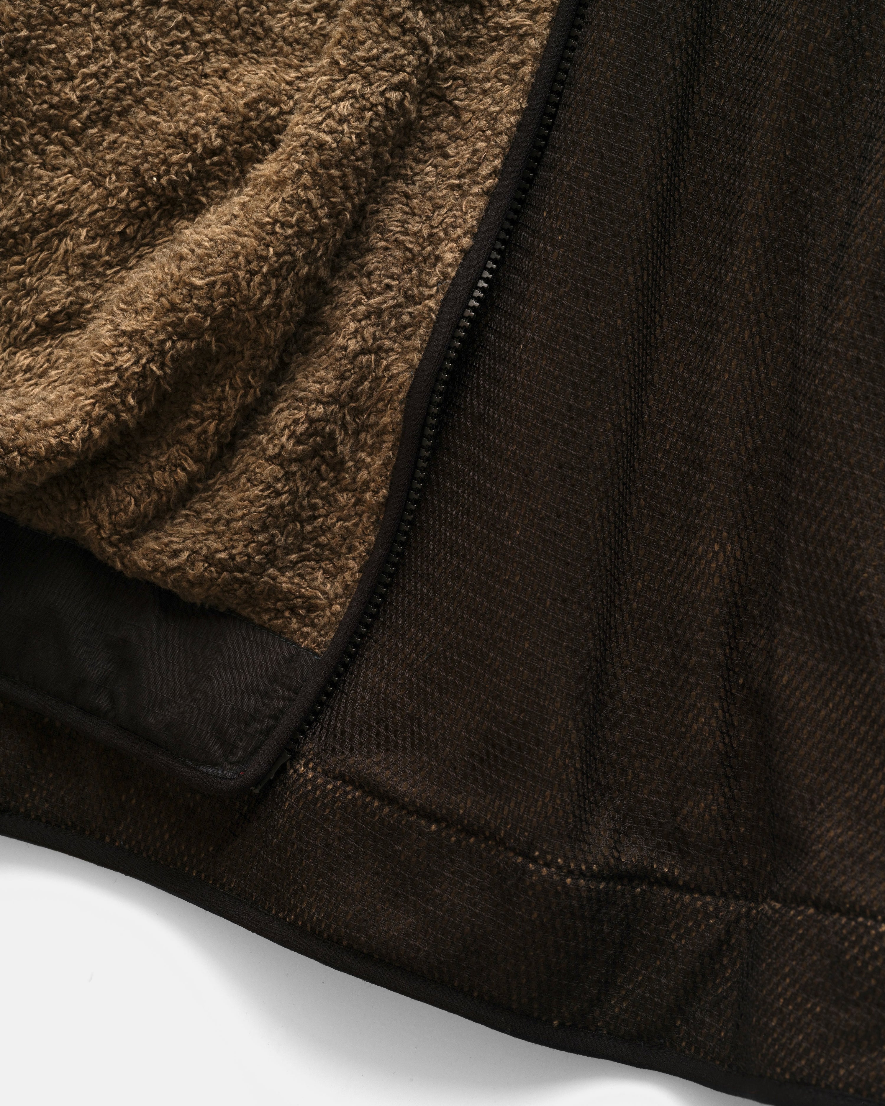 TEMPO LTE HOODED FLEECE - BROWN BLENDED WOOL BOUCLE / BLACK 60/40 RIPSTOP