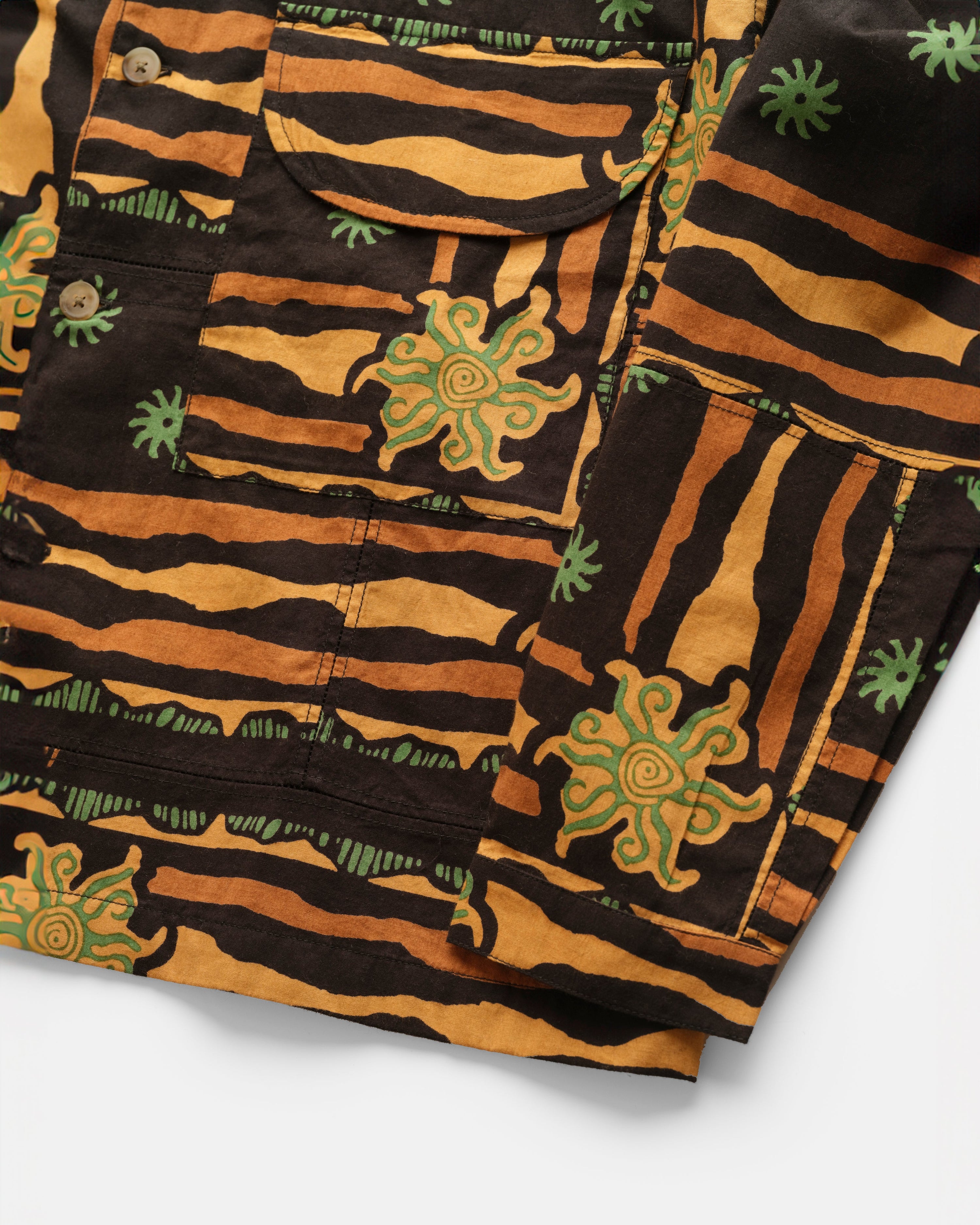 AGEROLA LATTICE STITCHED PATCHWORK SHIRT - BLACK / GRASS / RUSSET COTTON BROADCLOTH