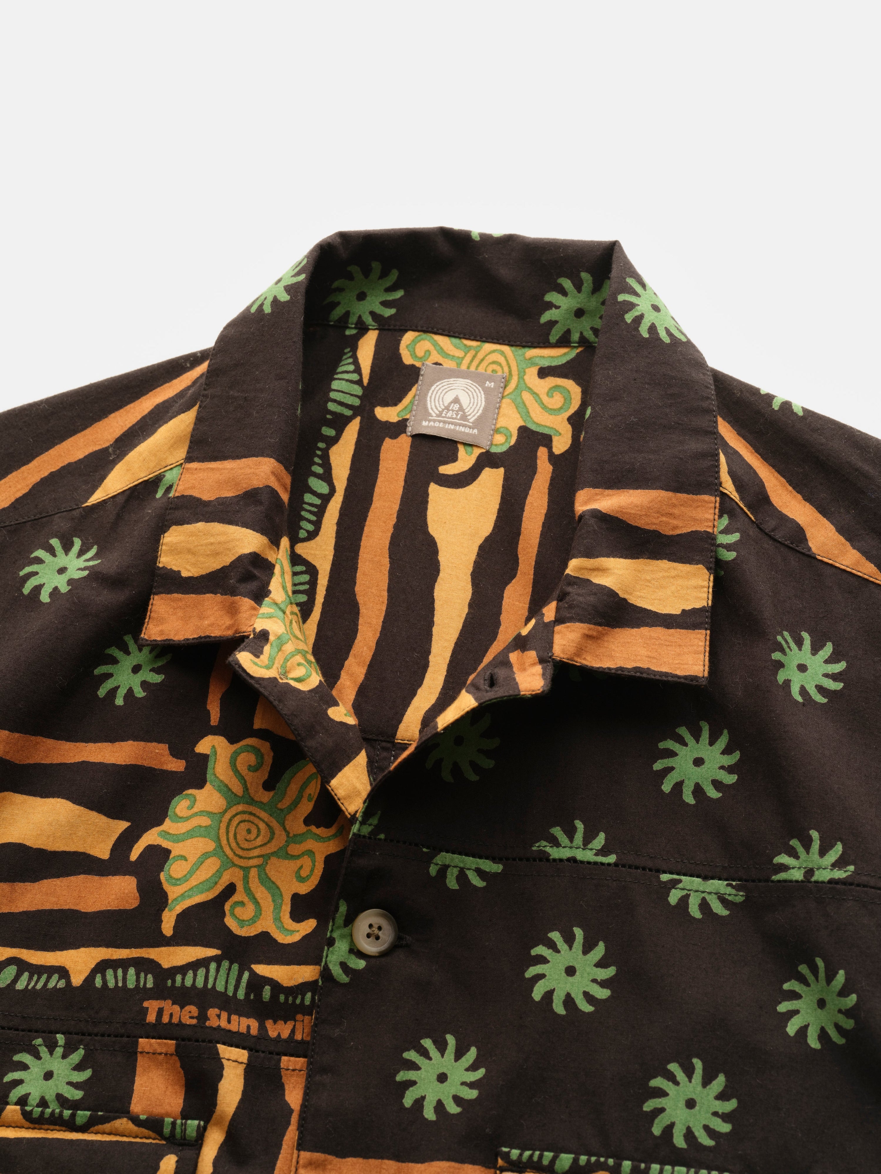 AGEROLA LATTICE STITCHED PATCHWORK SHIRT - BLACK / GRASS / RUSSET COTTON BROADCLOTH