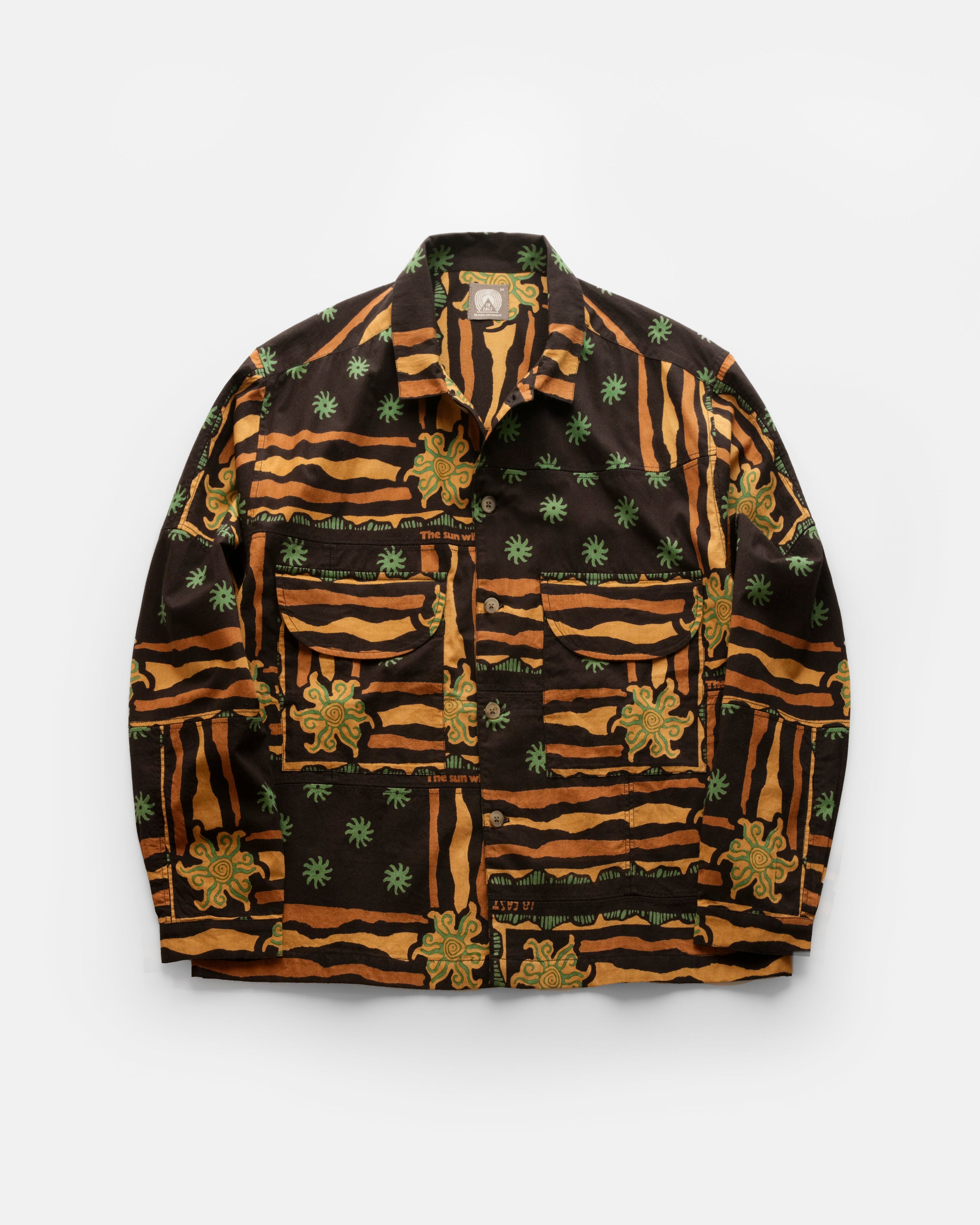 AGEROLA LATTICE STITCHED PATCHWORK SHIRT - BLACK / GRASS / RUSSET COTTON BROADCLOTH