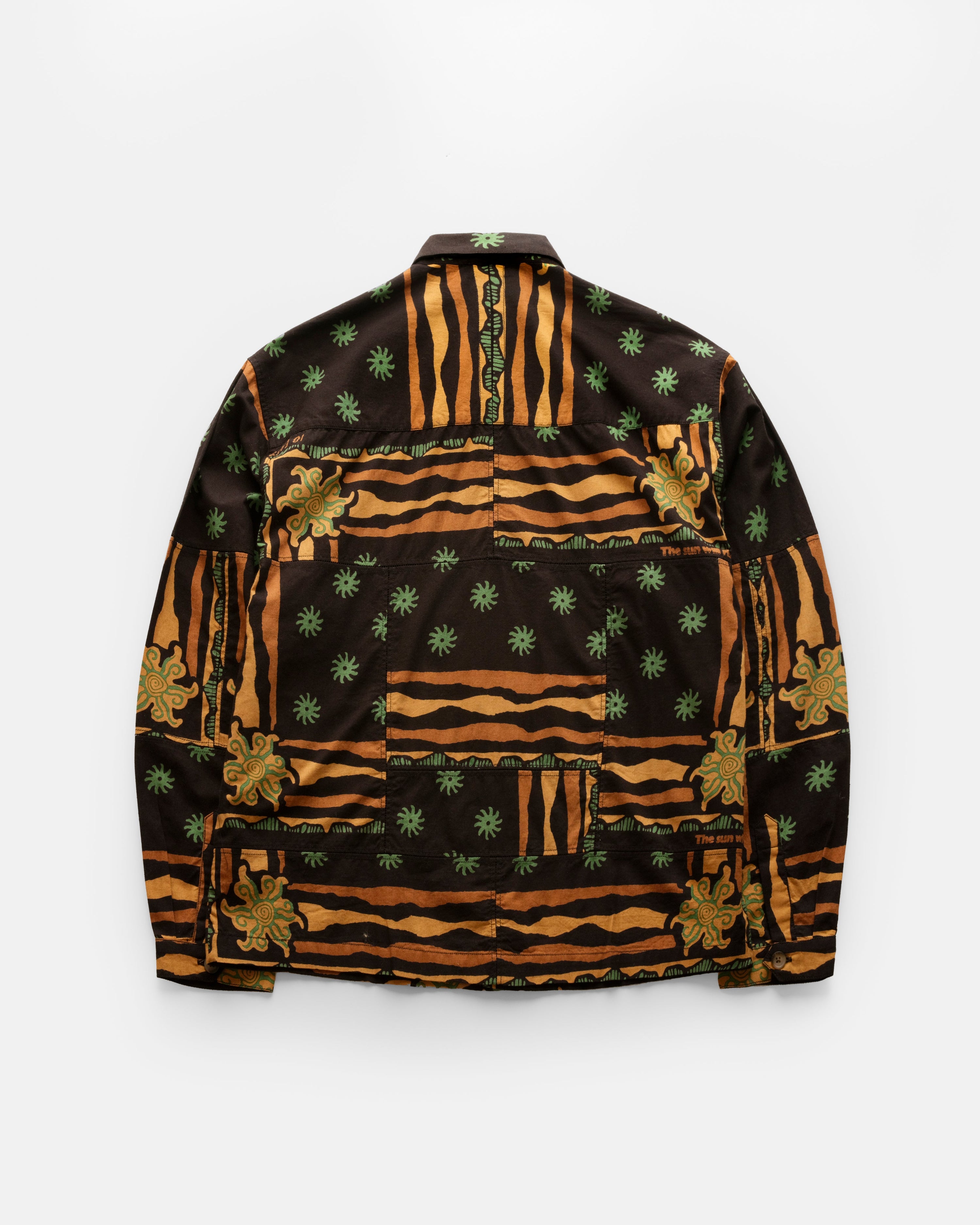 AGEROLA LATTICE STITCHED PATCHWORK SHIRT - BLACK / GRASS / RUSSET COTTON BROADCLOTH