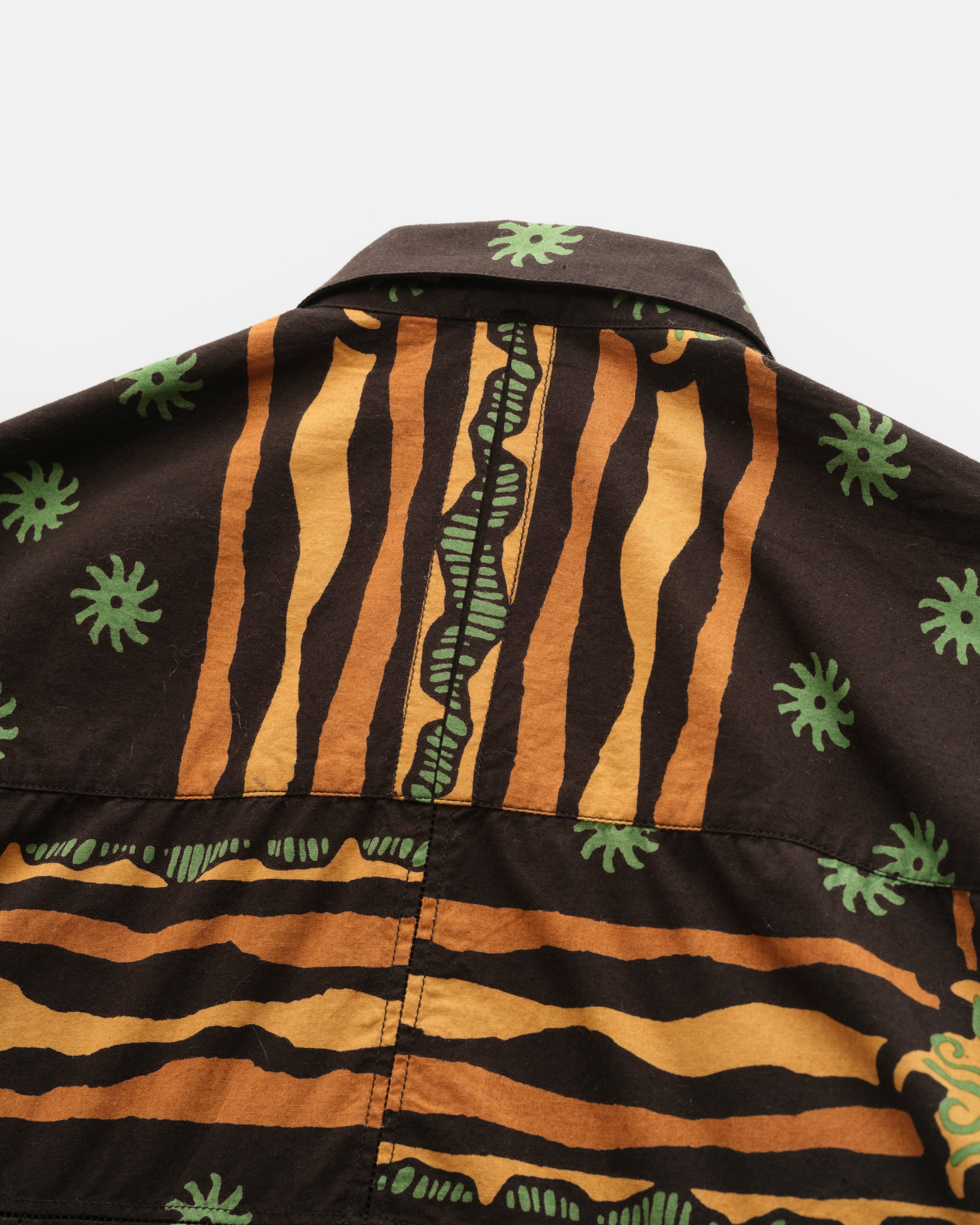 AGEROLA LATTICE STITCHED PATCHWORK SHIRT - BLACK / GRASS / RUSSET COTTON BROADCLOTH