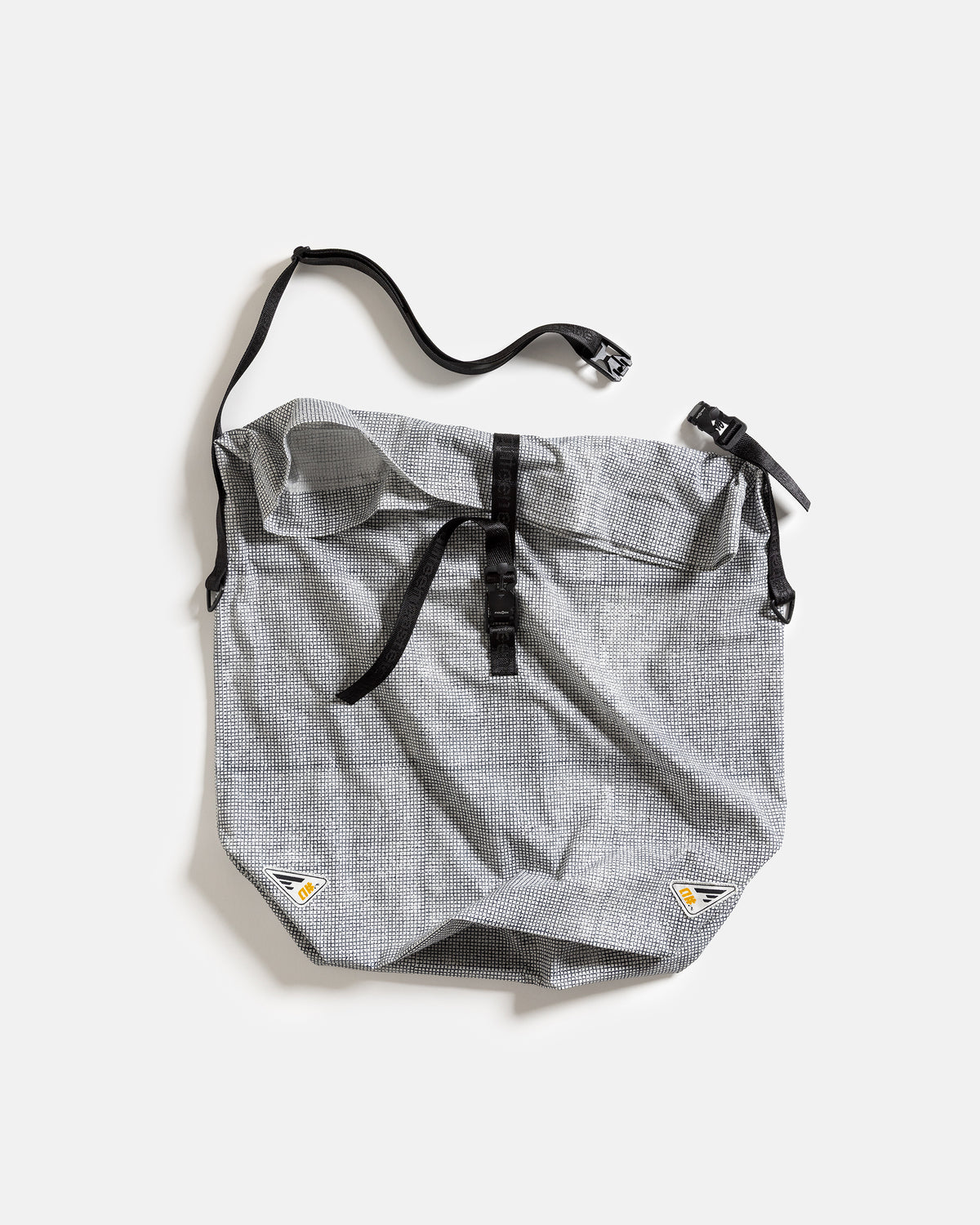 A# ROLL-TOP TACTICAL SLING BAG - CINDER / WHITE HAND BLOCK PRINTED COTTON MICRO RIPSTOP