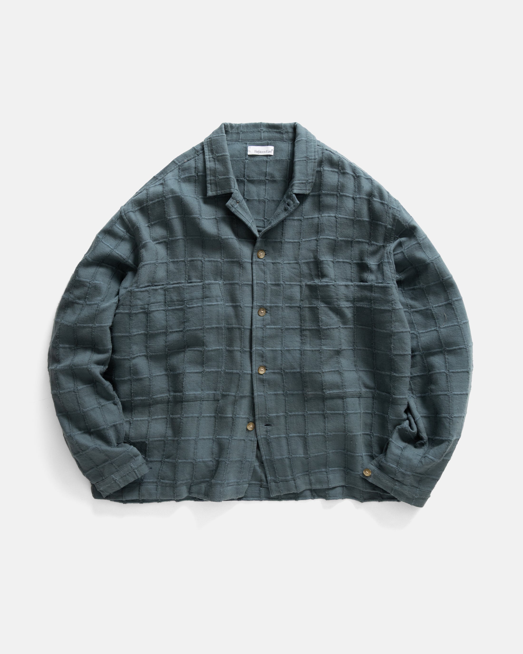 SAM SHIRT JACKET - DARK SLATE "MAGNIFIED RIPSTOP" HANDWOVEN COTTON