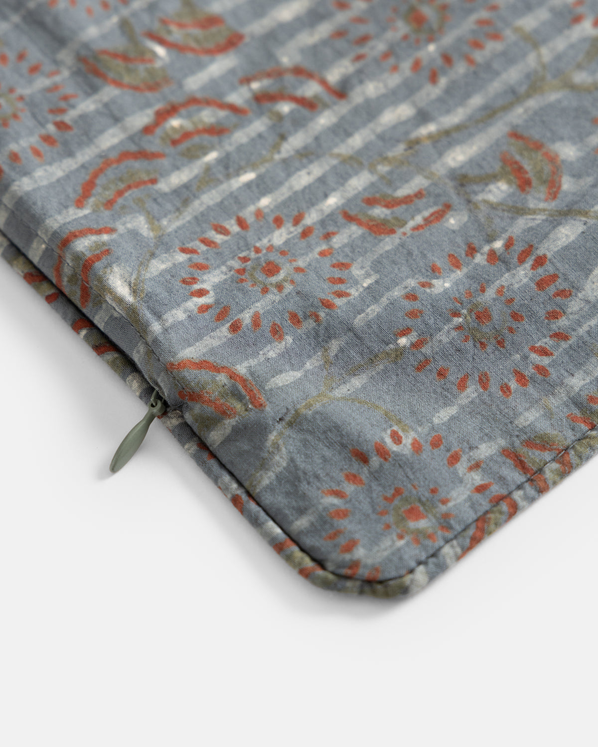 12" X 20" PIPED THROW PILLOW CASE  - INDIGO / OCHRE / MADDER / BLACK HAND BLOCK PRINTED COTTON