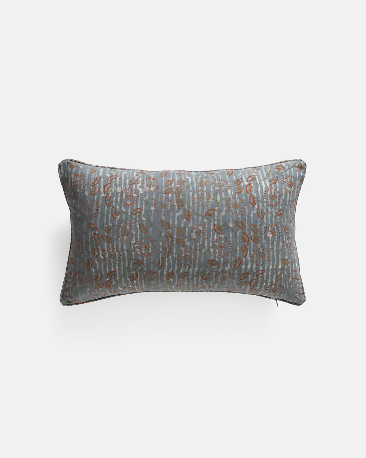 12" X 20" PIPED THROW PILLOW CASE  - INDIGO / OCHRE / MADDER / BLACK HAND BLOCK PRINTED COTTON