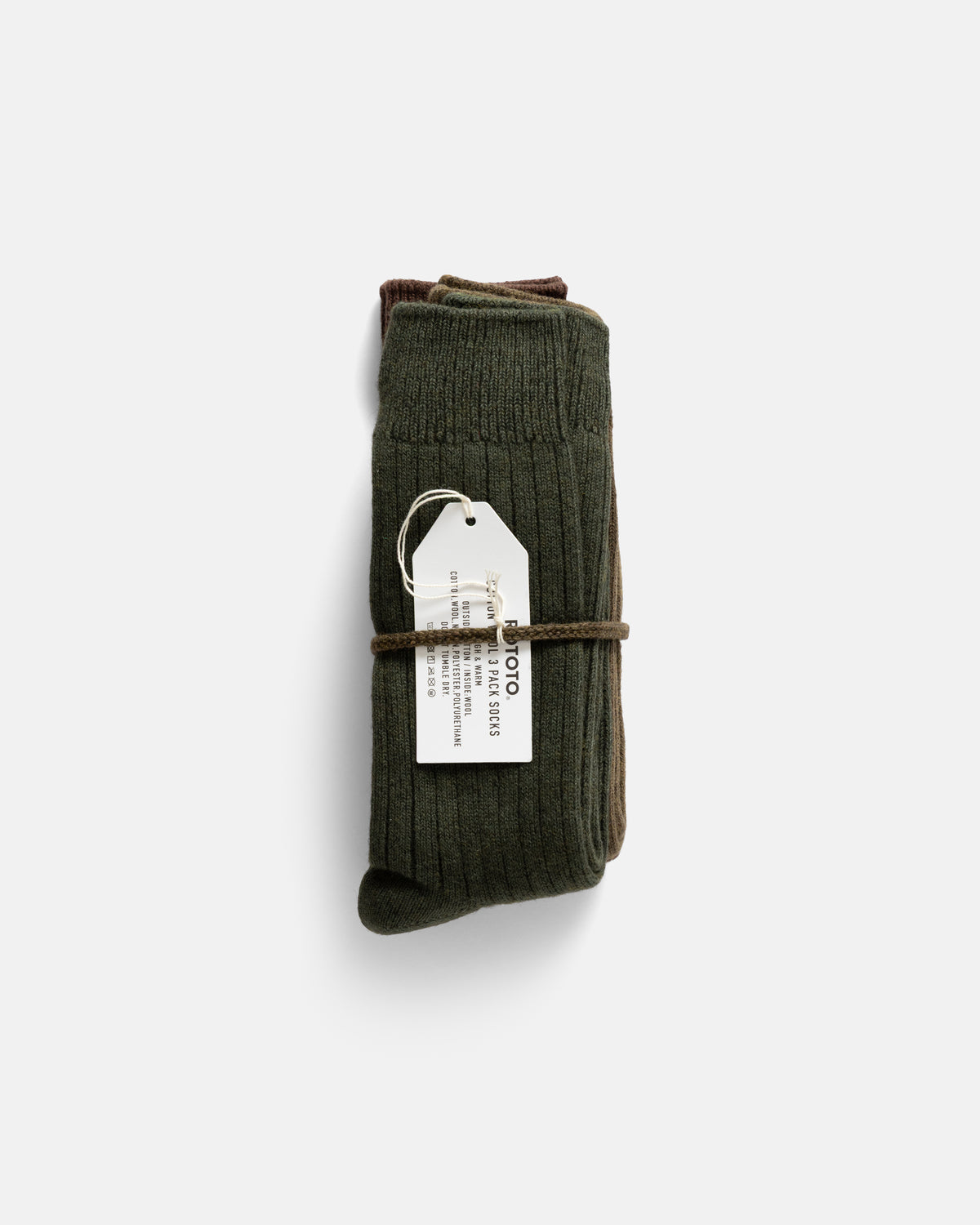 ROTOTO COTTON WOOL 3 PACK SOCKS - OLIVE TONES
