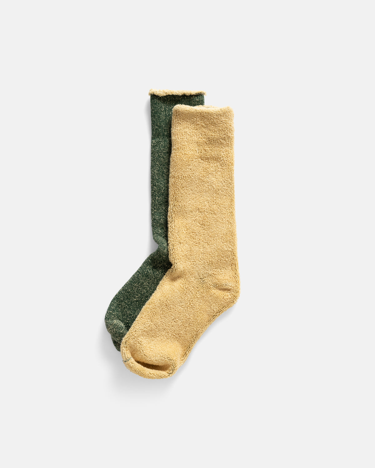 ROTOTO REVERSIBLE PILE SOCKS - FOREST GREEN / RAW BEIGE