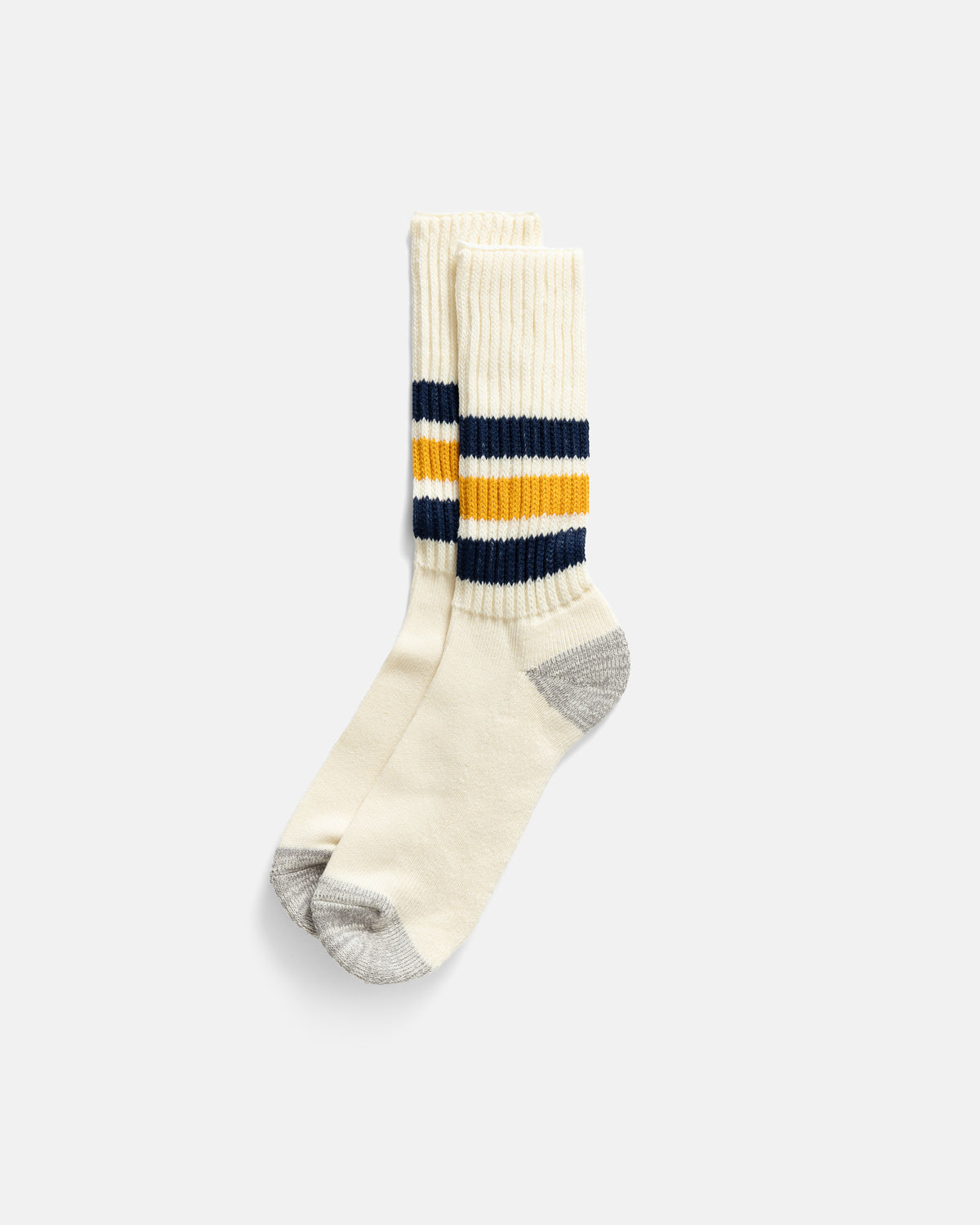 ROTOTO COARSE RIBBED OLDSCHOOL CREW SOCKS - NAVY / YELLOW