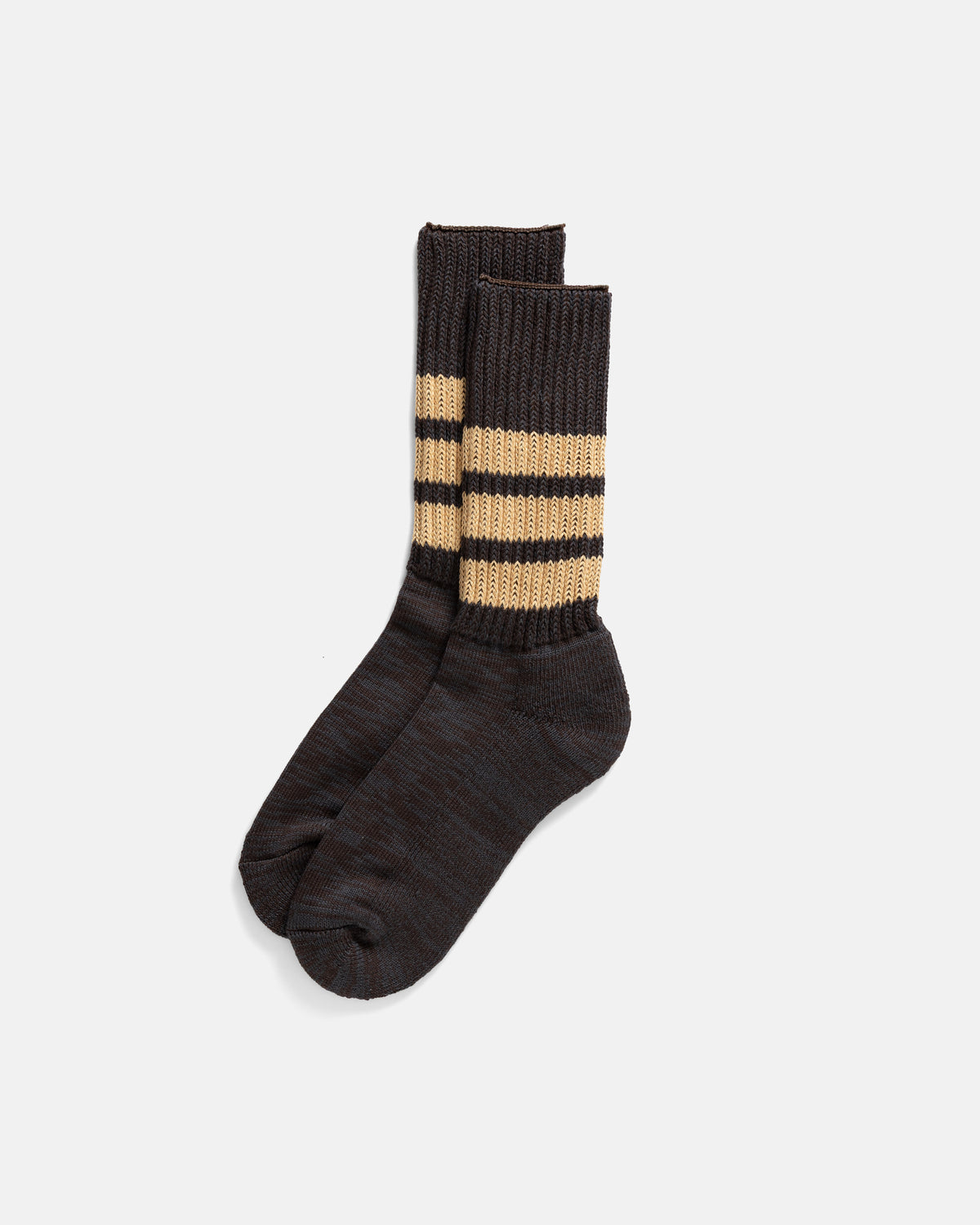 ROTOTO COARSE RIBBED OLDSCHOOL CREW SOCKS - FADED BLACK / VINTAGE ORANGE