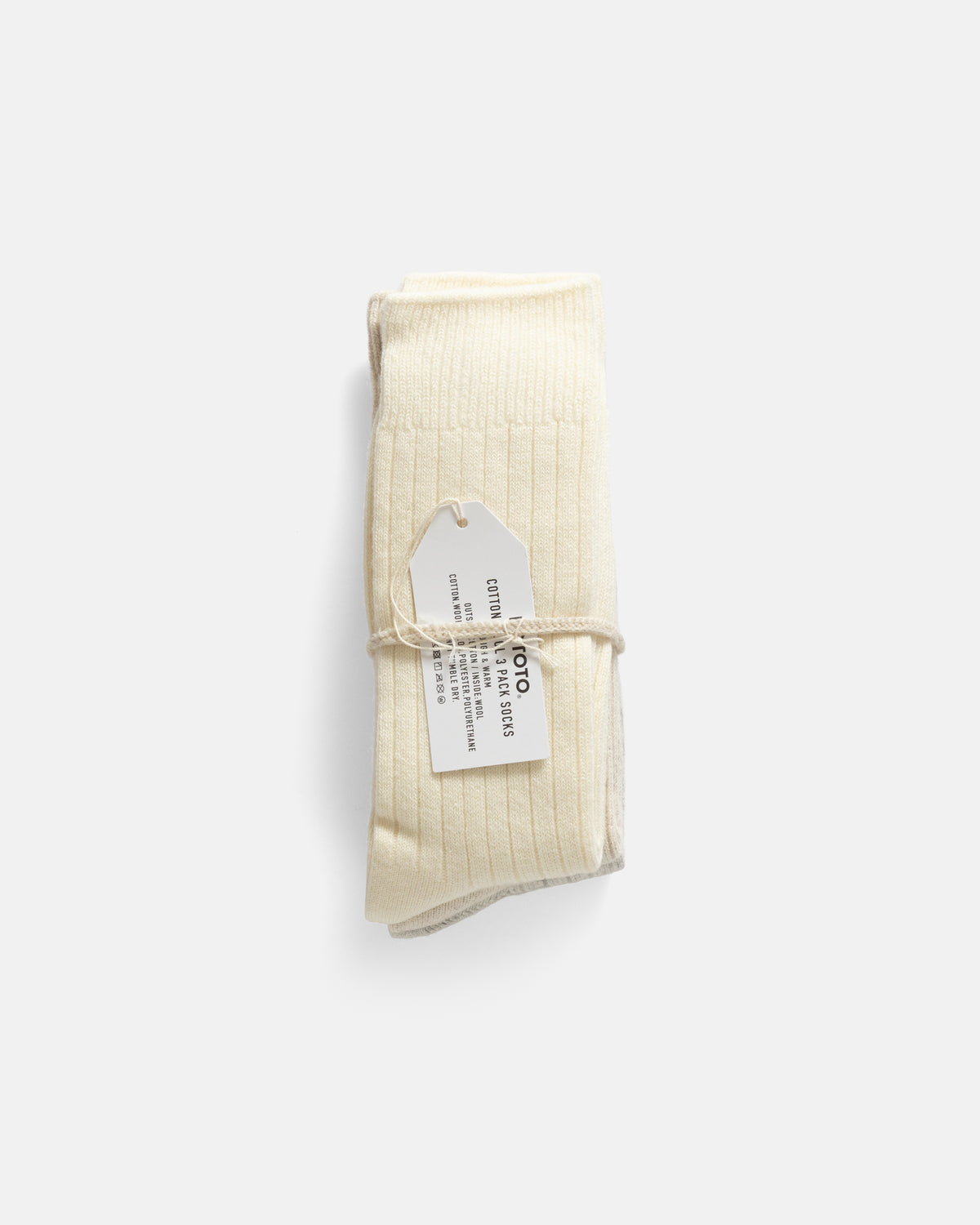ROTOTO COTTON WOOL 3 PACK SOCKS - IVORY TONES