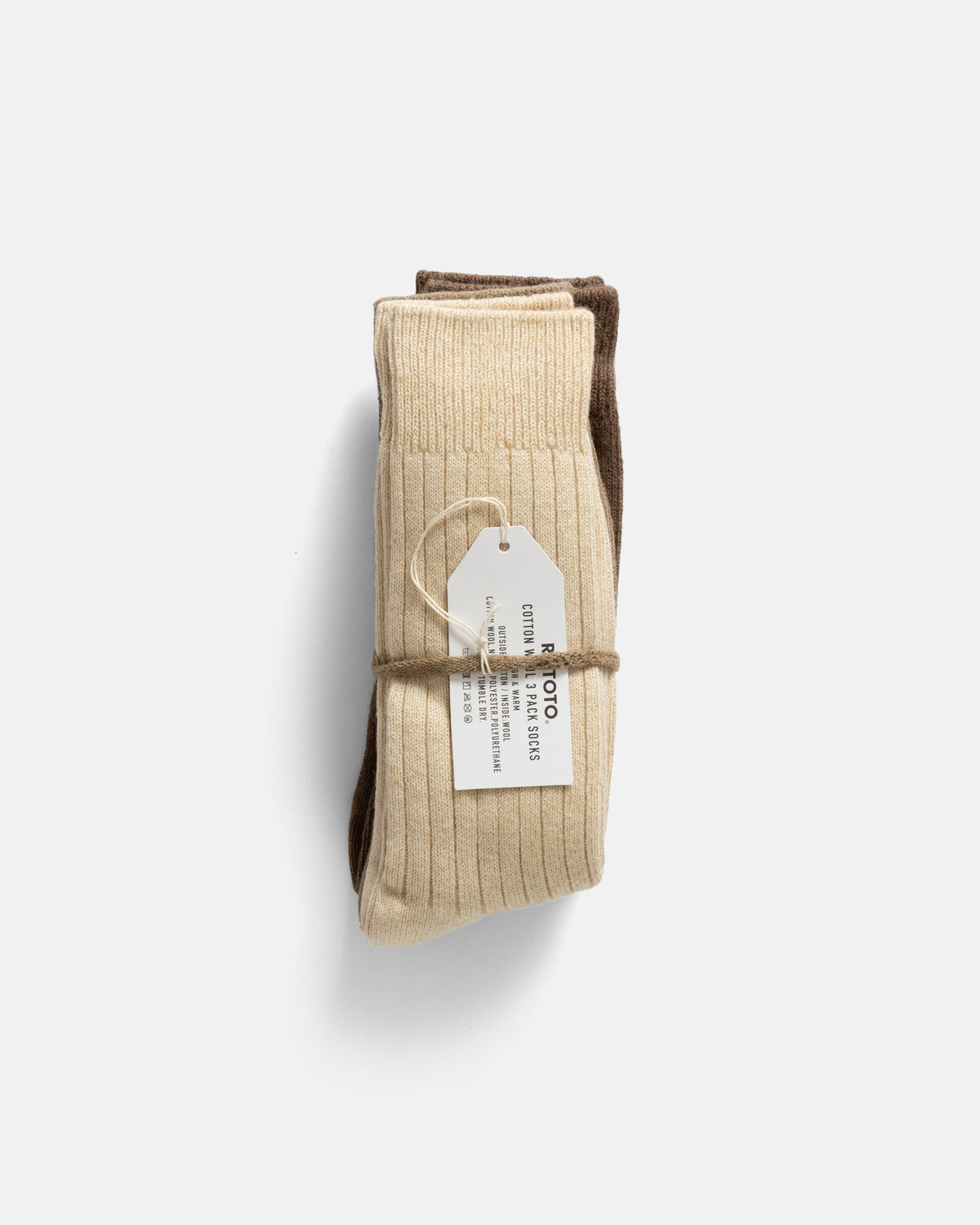 ROTOTO COTTON WOOL 3 PACK SOCKS - BEIGE TONES
