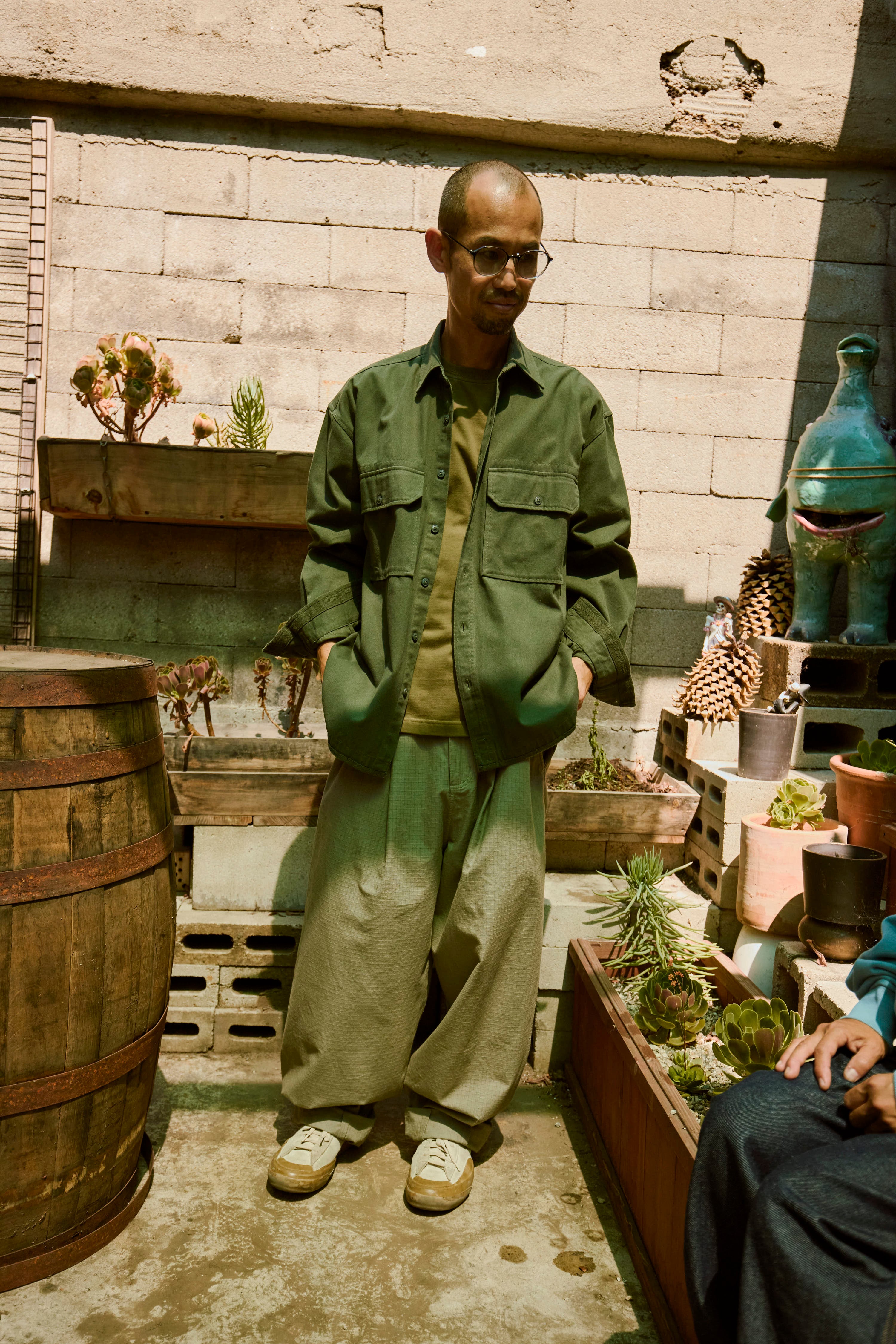 KELL PLEATED BIG PANT - DESTROYED SAGE COTTON RIPSTOP
