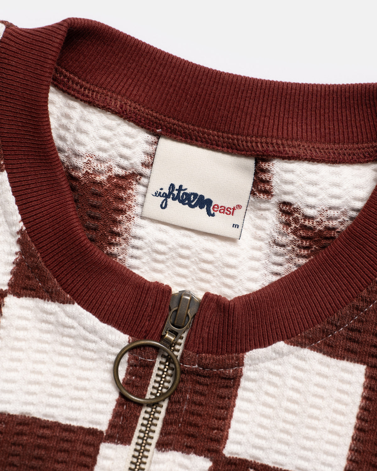 AJ QUARTER ZIP CREW - CRIMSON / SALT BLOCK PRINTED CHECKERBOARD COTTON THERMAL