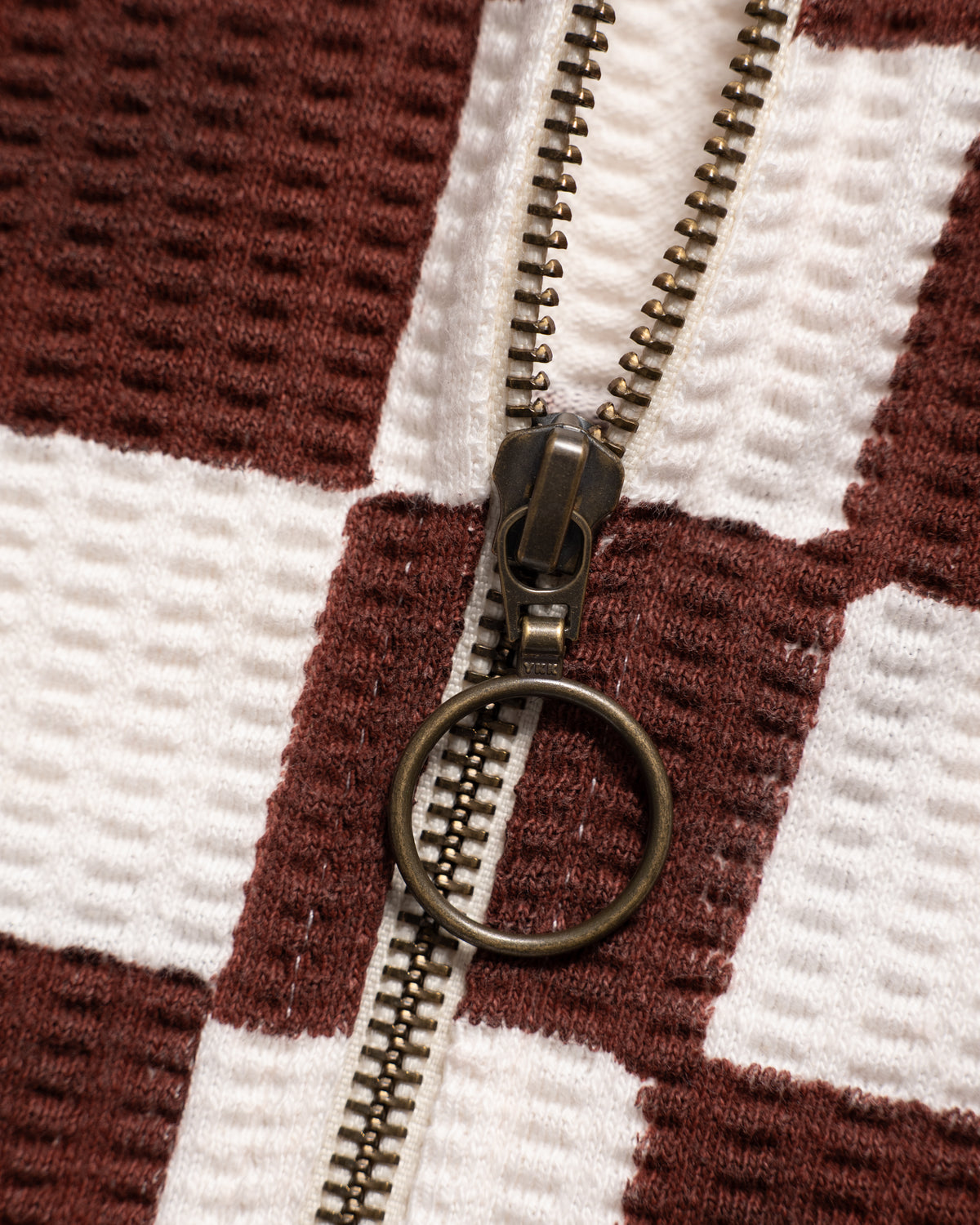 AJ QUARTER ZIP CREW - CRIMSON / SALT BLOCK PRINTED CHECKERBOARD COTTON THERMAL