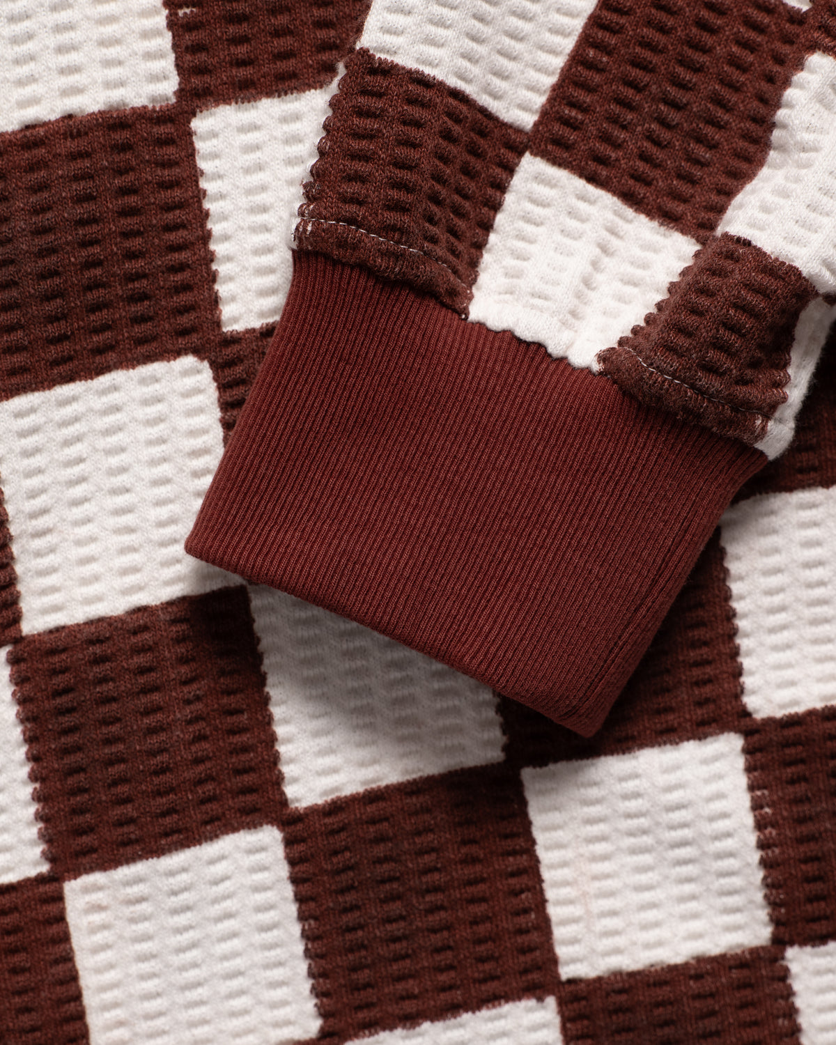 AJ QUARTER ZIP CREW - CRIMSON / SALT BLOCK PRINTED CHECKERBOARD COTTON THERMAL