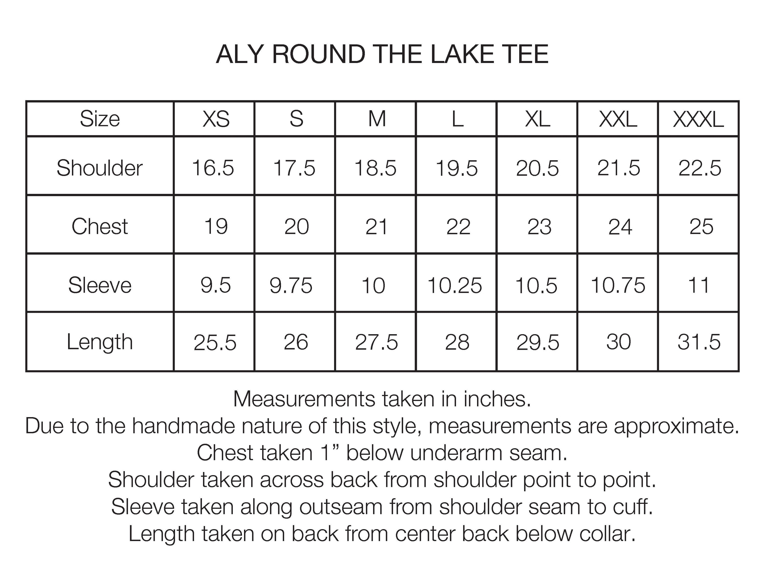 "ROUND THE LAKE" ALY TEE - BLACK 7.75 oz. ALL SEASON COTTON JERSEY
