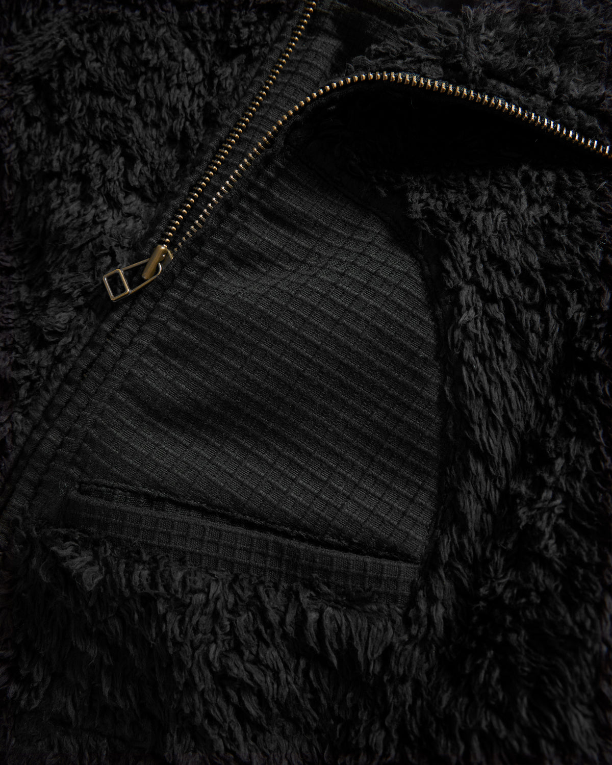 ADAM GRIZZLY FLEECE - BLACK DEEP PILE ORGANIC COTTON FLEECE / EXPLODED RIPSTOP COTTON