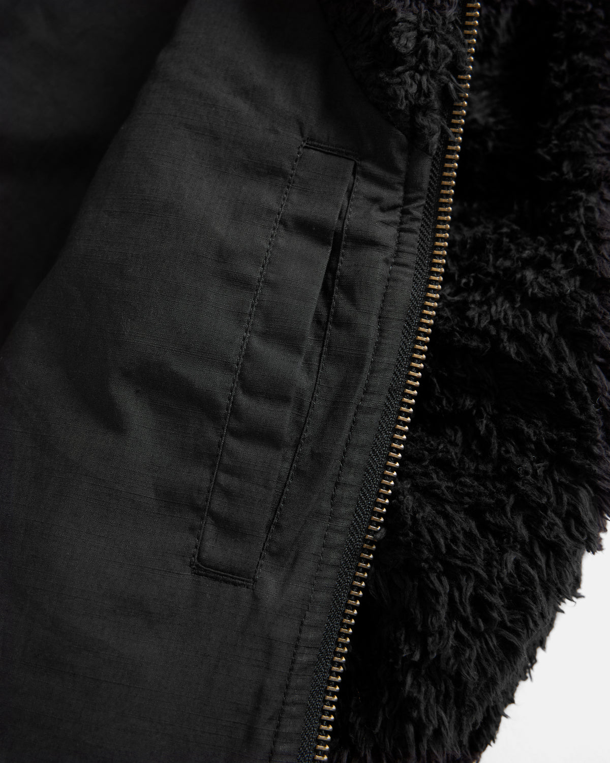 ADAM GRIZZLY FLEECE - BLACK DEEP PILE ORGANIC COTTON FLEECE / EXPLODED RIPSTOP COTTON