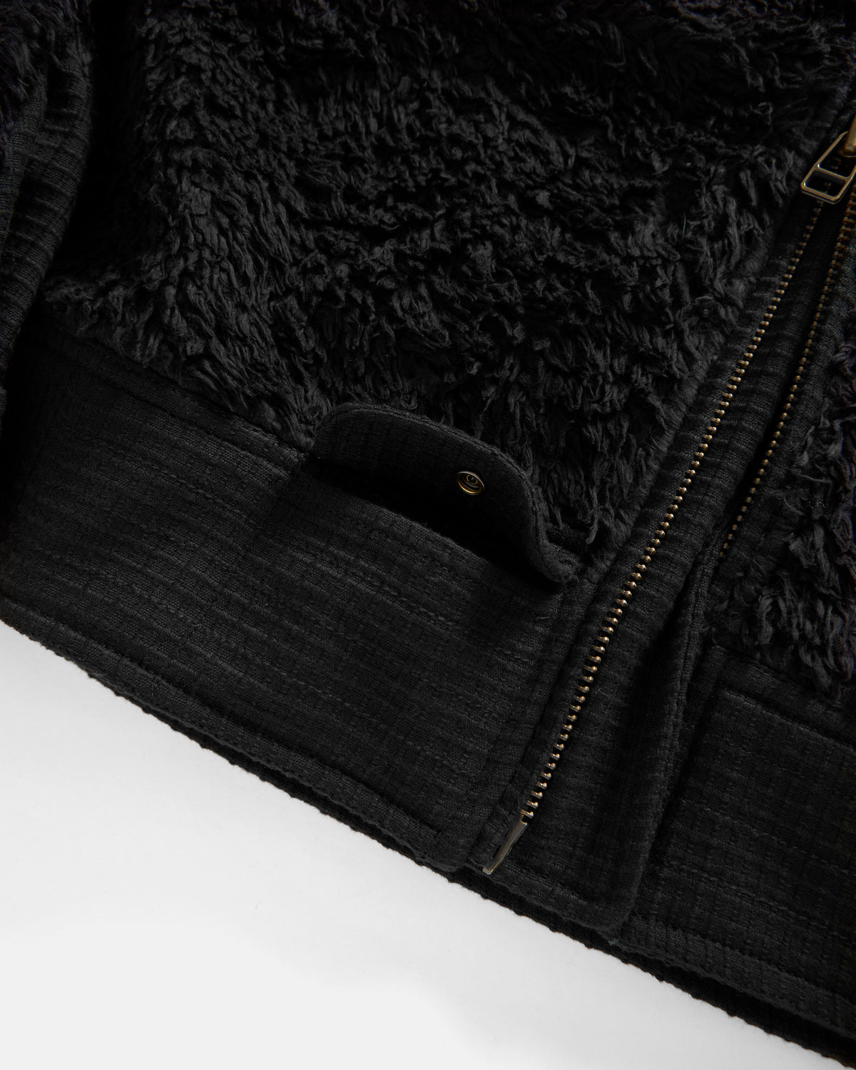 ADAM GRIZZLY FLEECE - BLACK DEEP PILE ORGANIC COTTON FLEECE / EXPLODED RIPSTOP COTTON