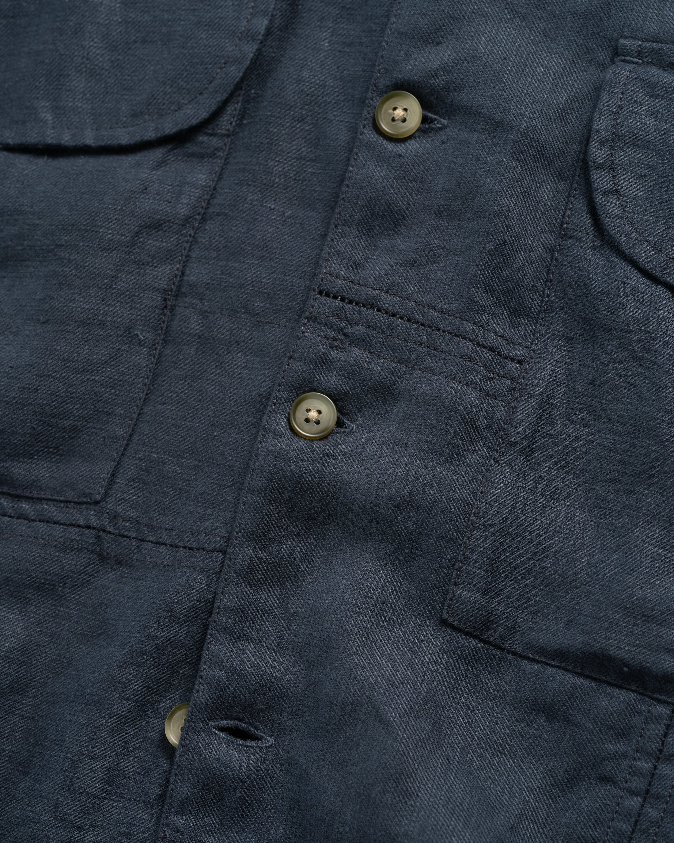 SS AGEROLA LATTICE STITCHED PATCHWORK SHIRT- NAVY LINEN TWILL