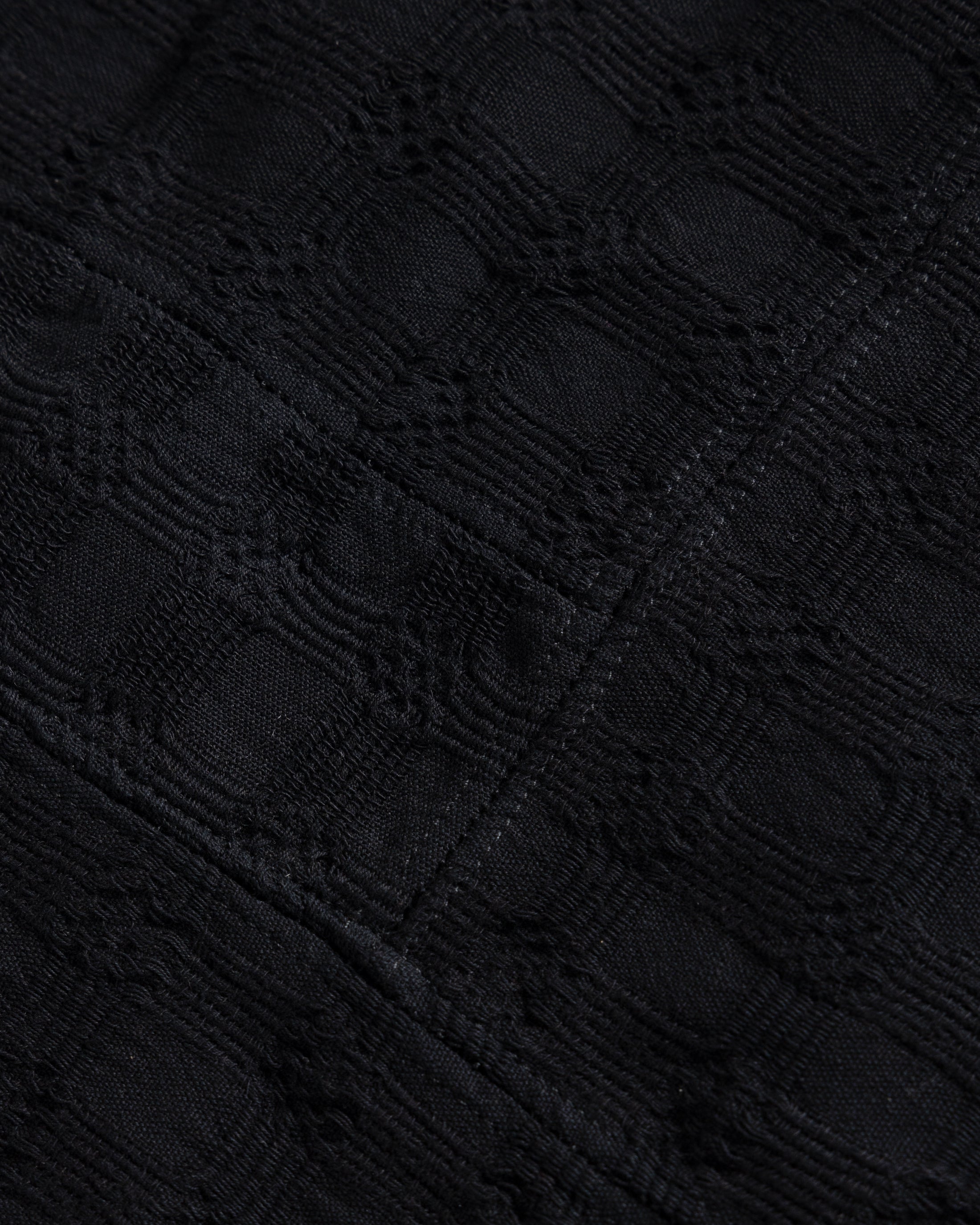 SS AGEROLA LATTICE STITCHED PATCHWORK SHIRT- WASHED BLACK COTTON 3D HANDWOVEN PLAID