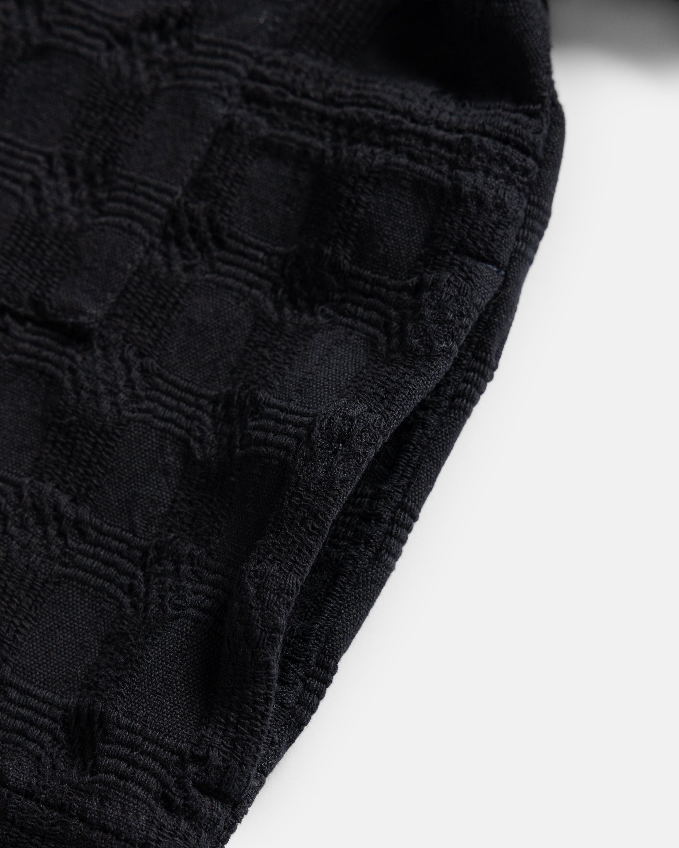 SS AGEROLA LATTICE STITCHED PATCHWORK SHIRT- WASHED BLACK COTTON 3D HANDWOVEN PLAID