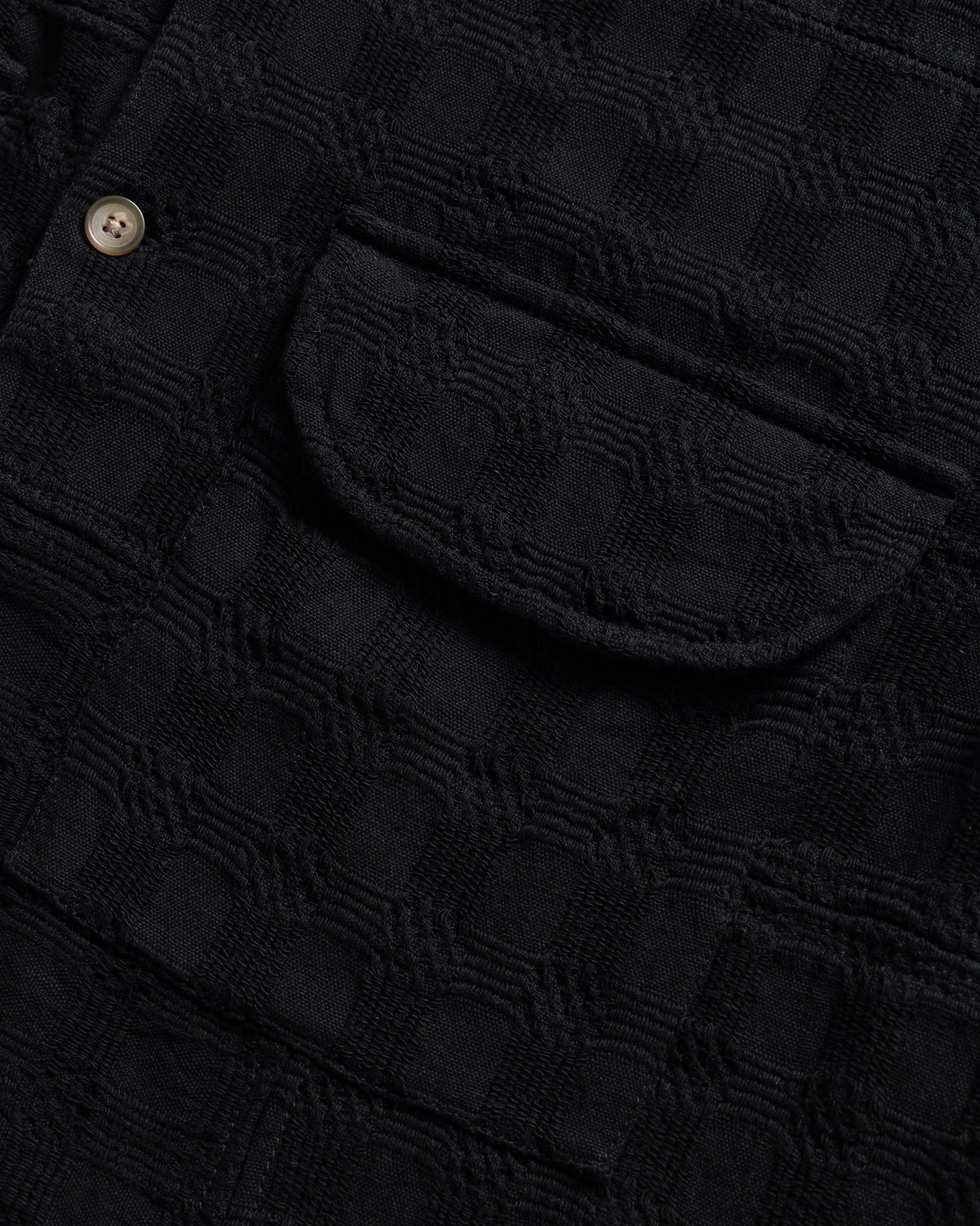 SS AGEROLA LATTICE STITCHED PATCHWORK SHIRT- WASHED BLACK COTTON 3D HANDWOVEN PLAID